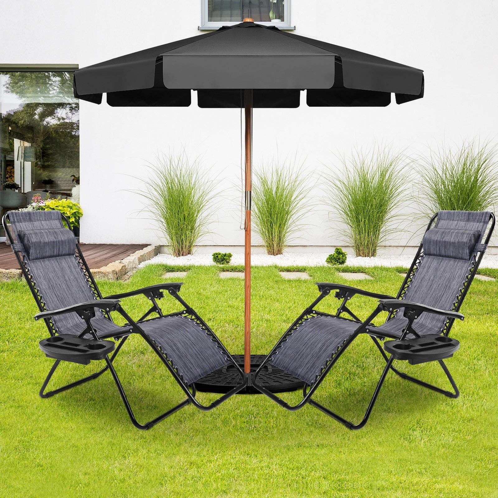 2 Pieces Folding Lounge Chair with Zero Gravity-GrayÂ