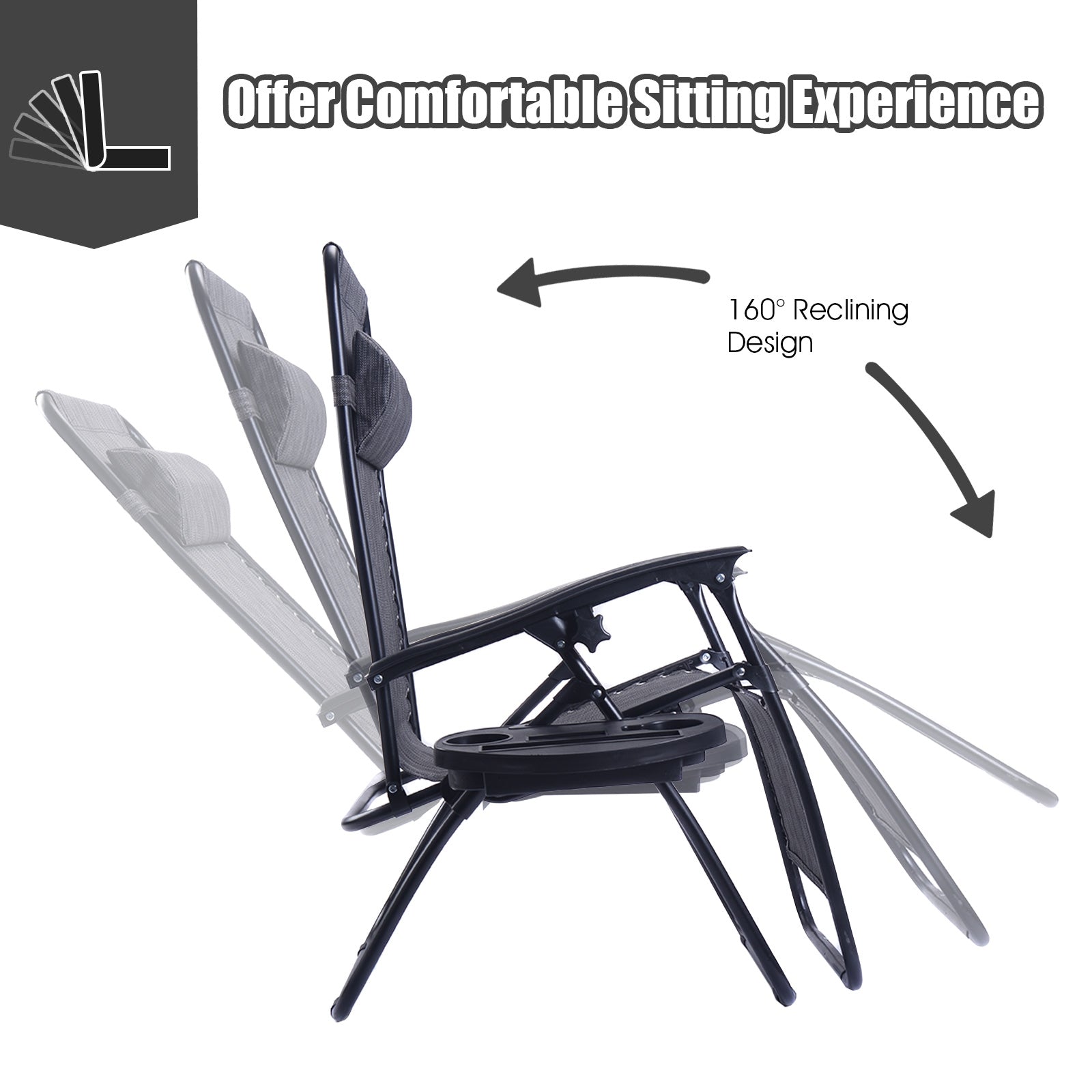 2 Pieces Folding Lounge Chair with Zero Gravity-GrayÂ