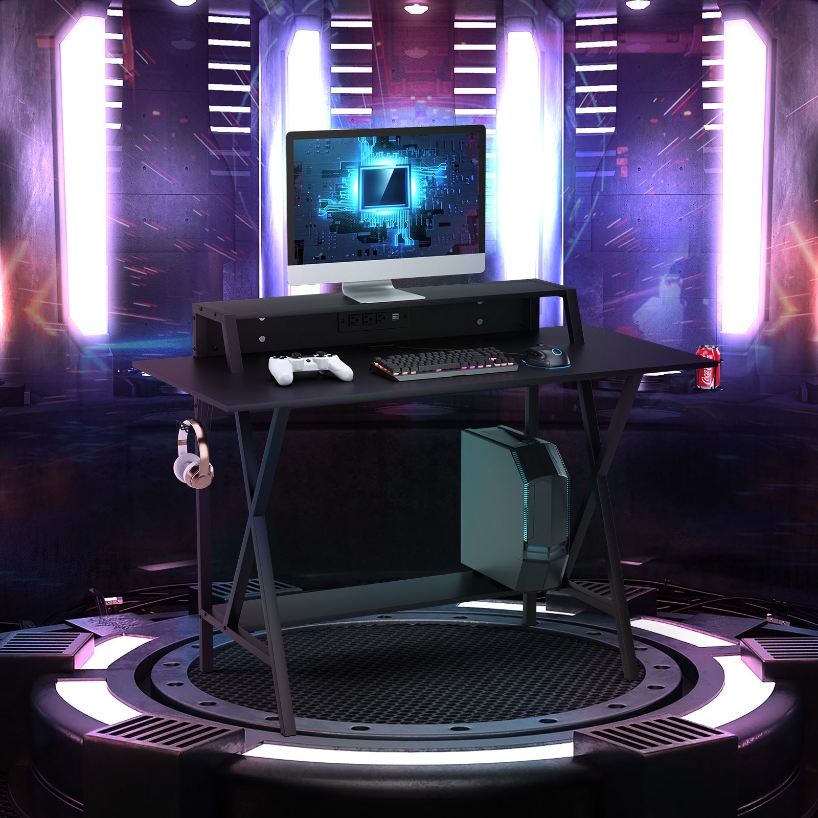 All-in-One Professional Gaming Desk with Cup and Headphone HolderÂ