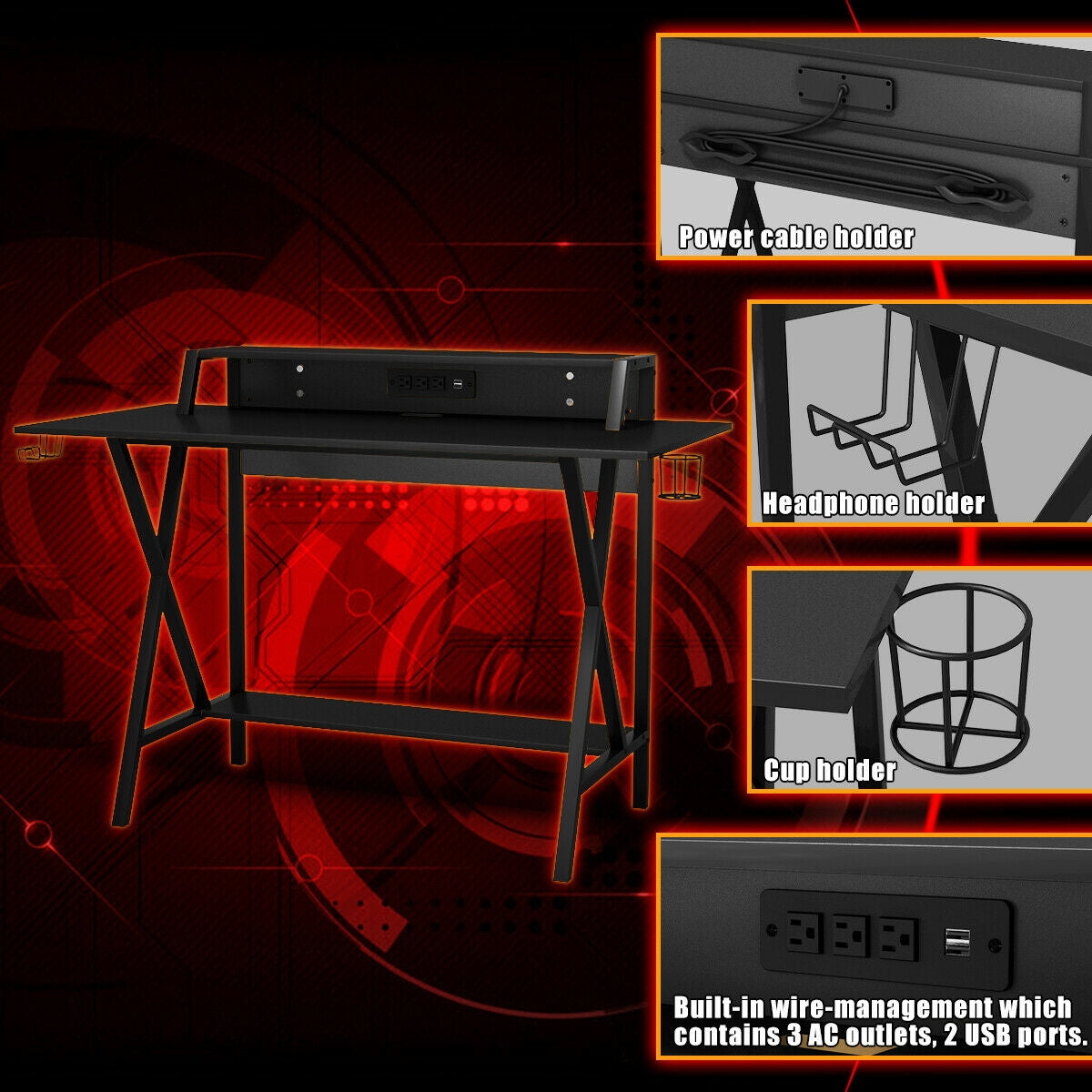 All-in-One Professional Gaming Desk with Cup and Headphone HolderÂ