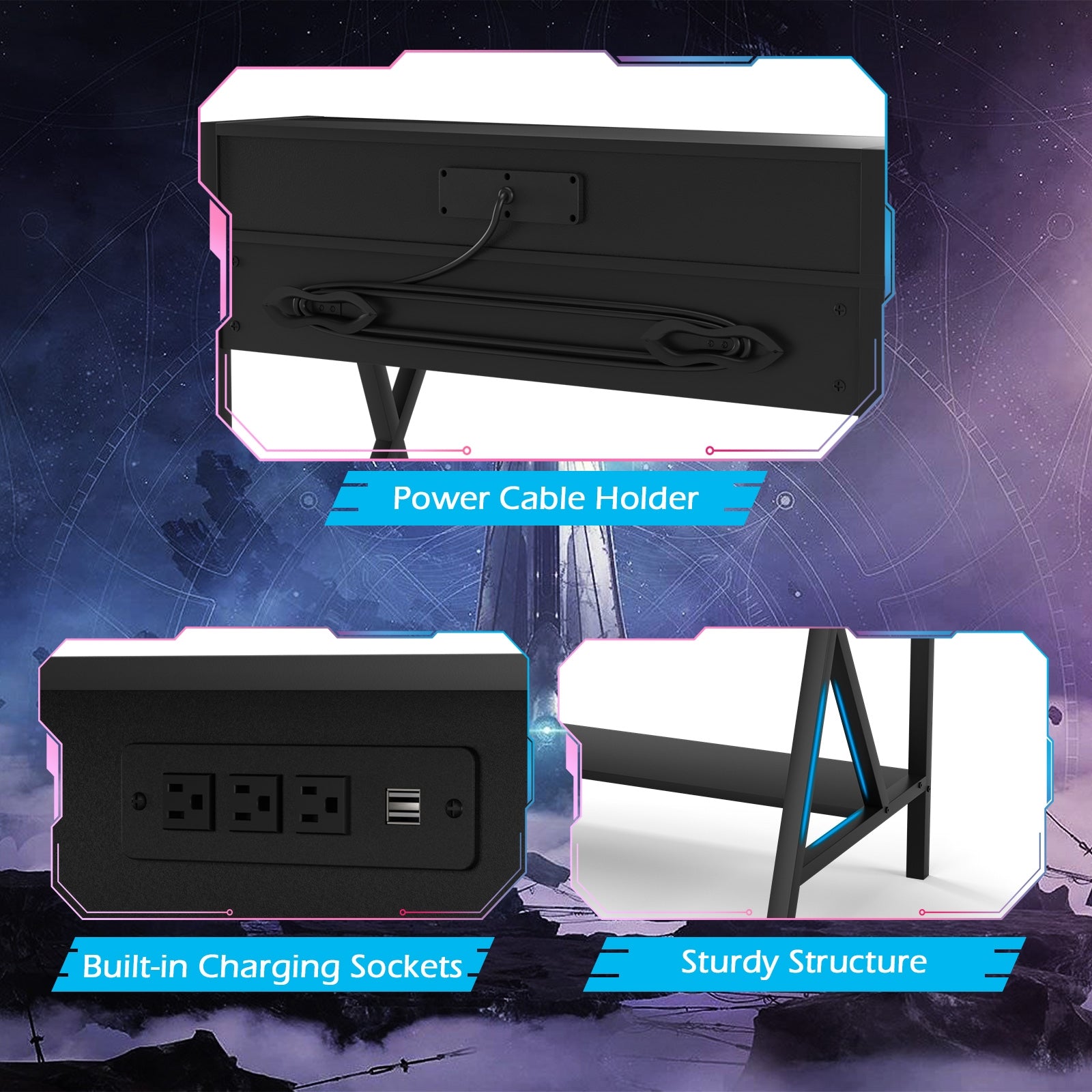 All-in-One Professional Gaming Desk with Cup and Headphone HolderÂ
