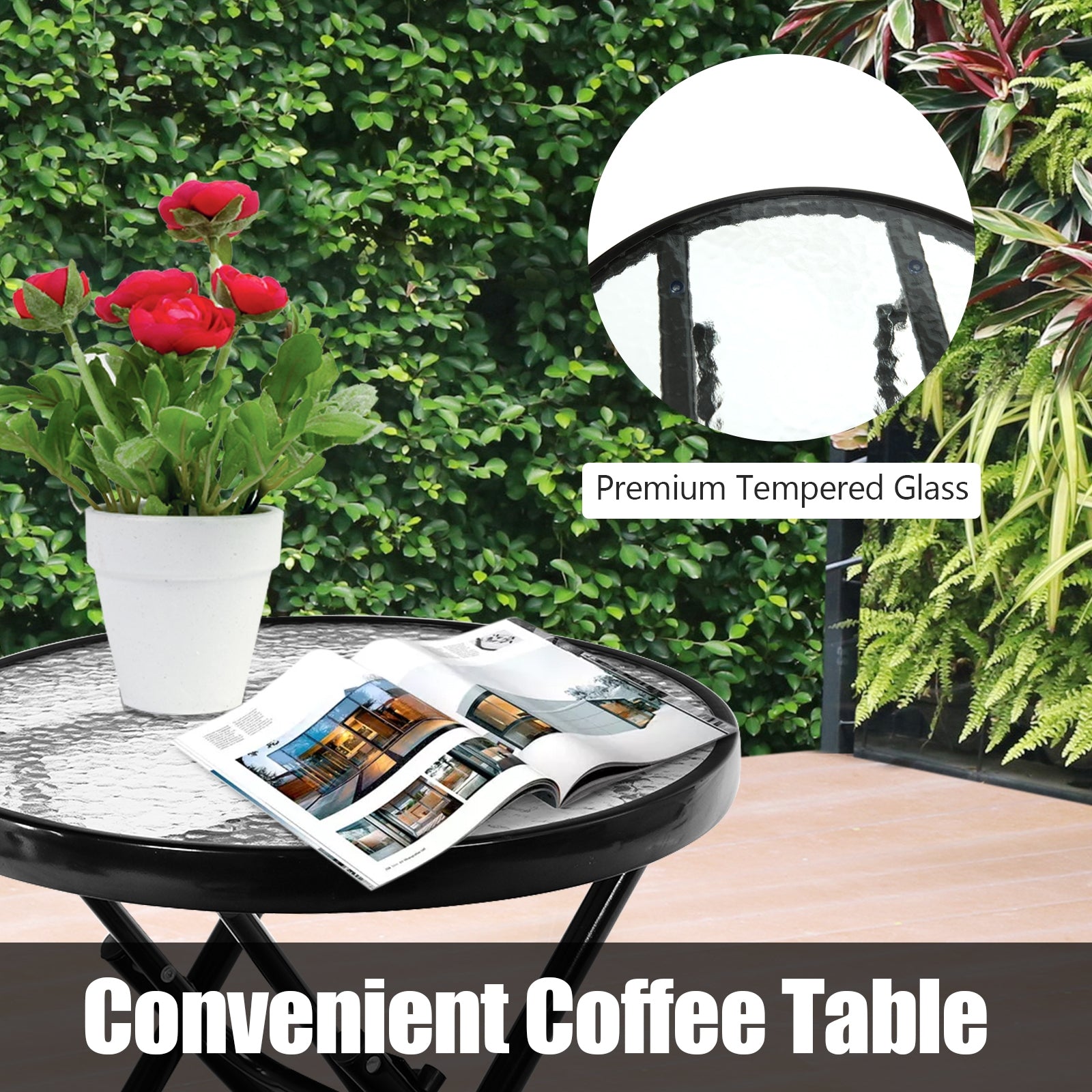 3 Pieces Outdoor Folding Rocking Chair Table Set with Cushion-RedÂ