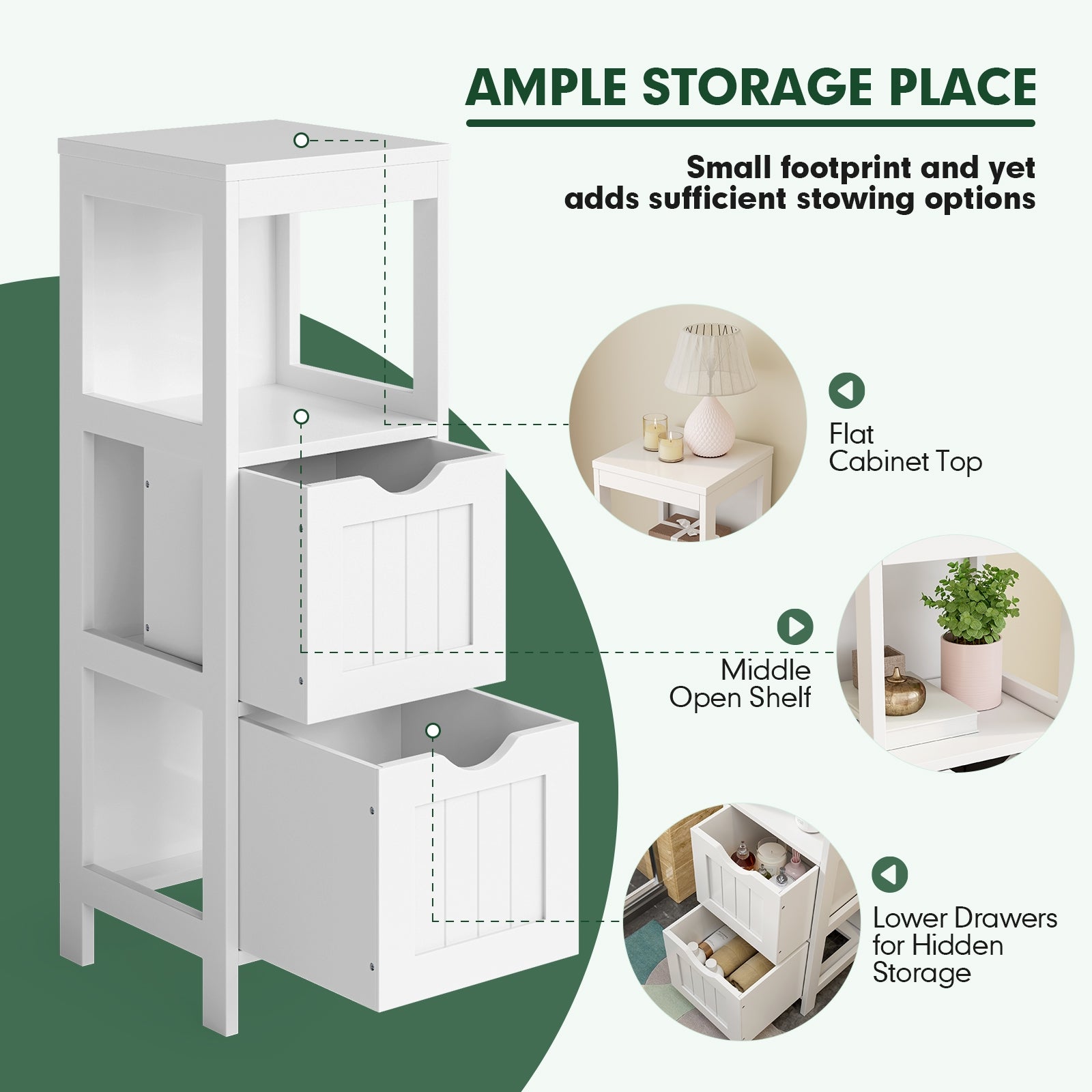 Bathroom Multifunctional Storage Floor Cabinet with 2 DrawersÂ
