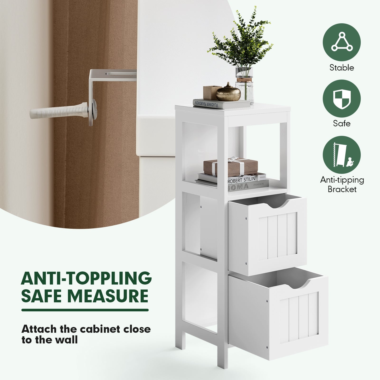 Bathroom Multifunctional Storage Floor Cabinet with 2 DrawersÂ