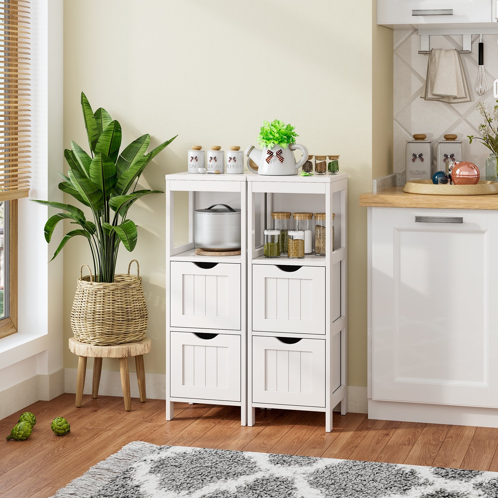 Bathroom Multifunctional Storage Floor Cabinet with 2 DrawersÂ