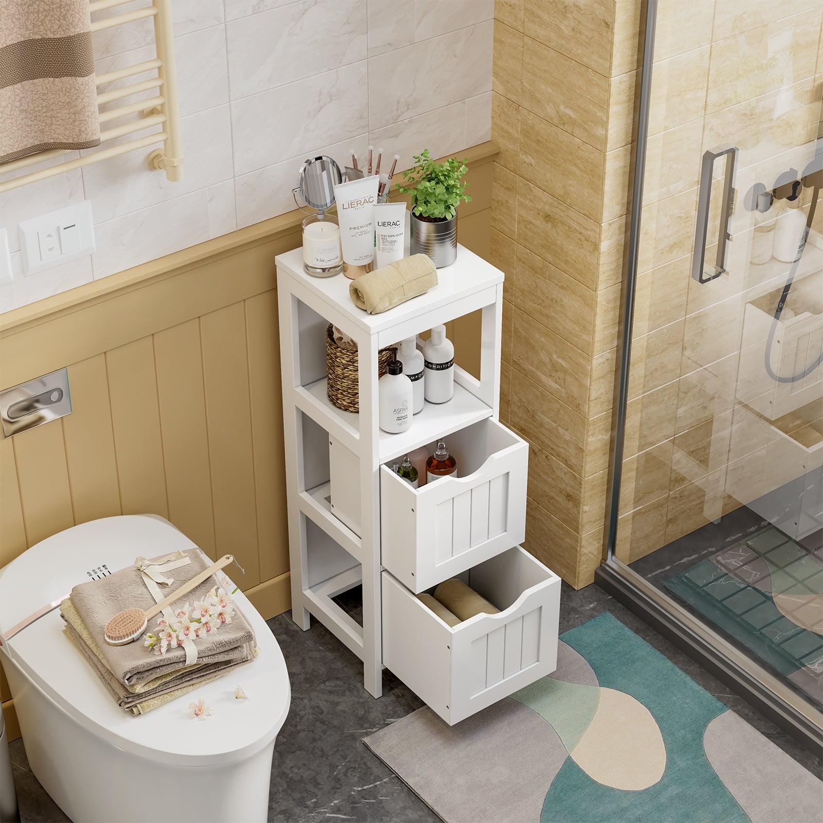 Bathroom Multifunctional Storage Floor Cabinet with 2 DrawersÂ