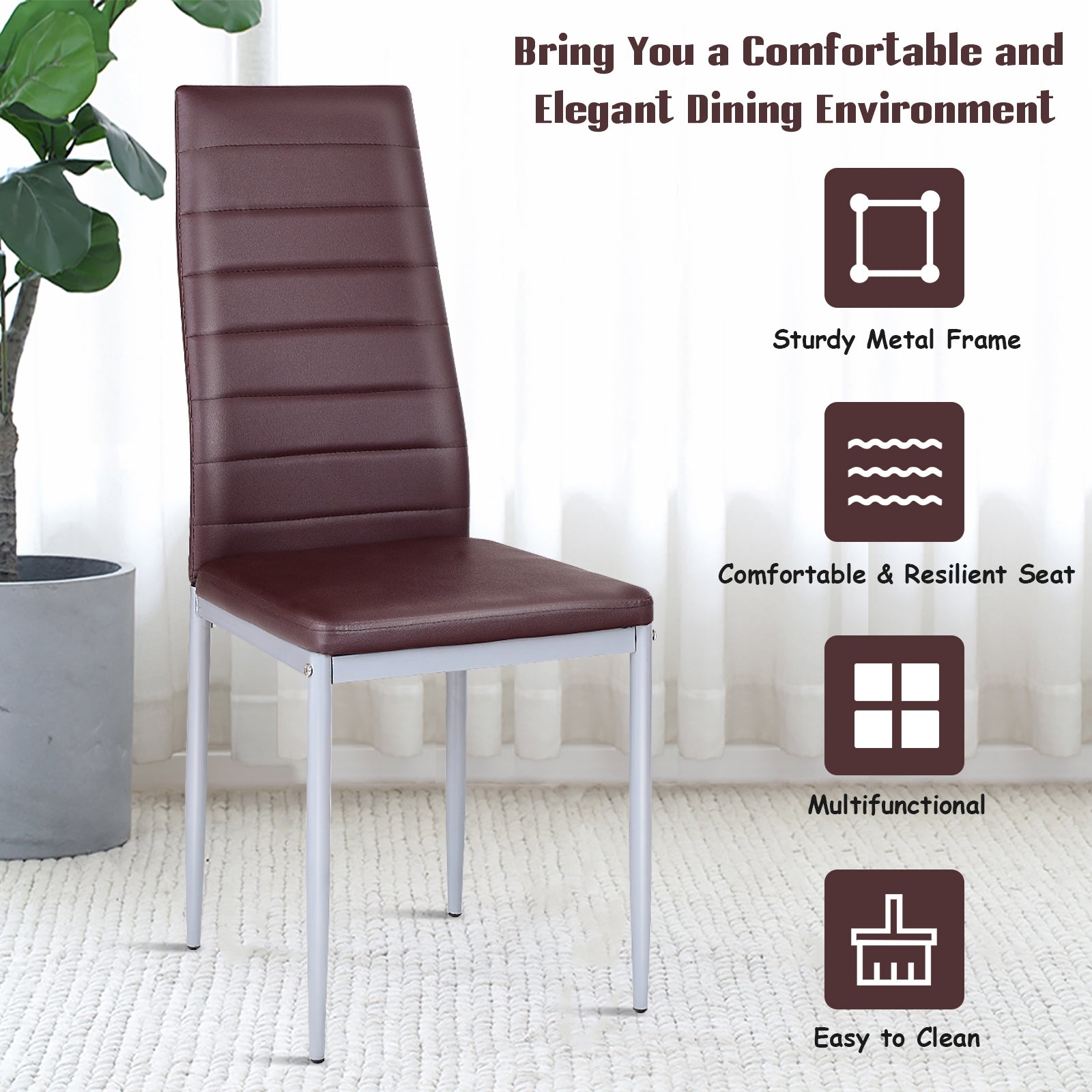 4 pcs PVC Leather Dining Side Chairs Elegant Design -CoffeeÂ