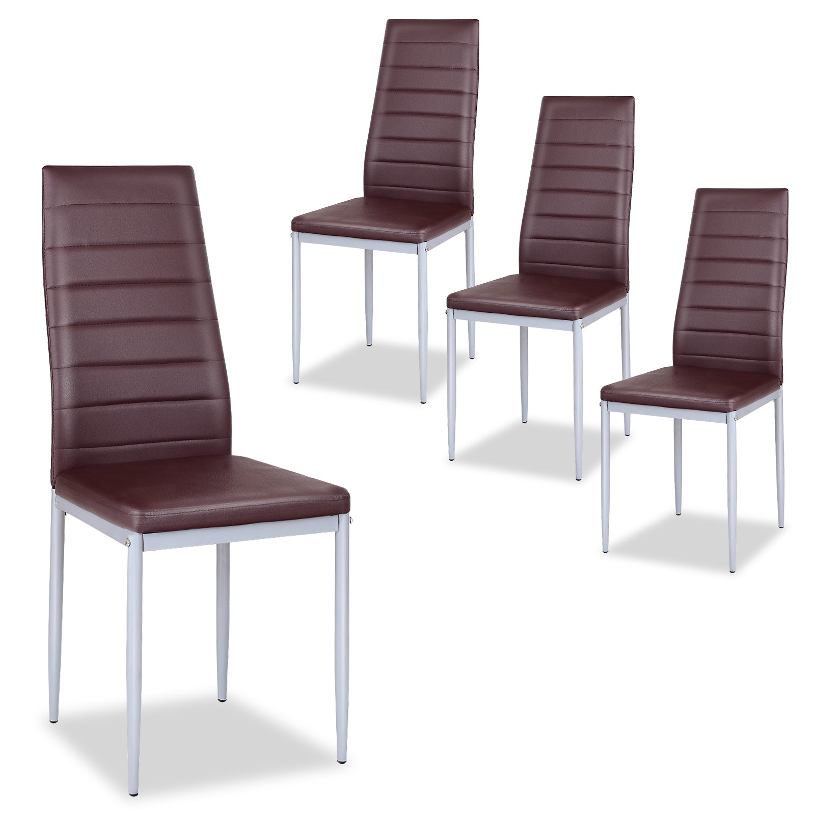 4 pcs PVC Leather Dining Side Chairs Elegant Design -CoffeeÂ