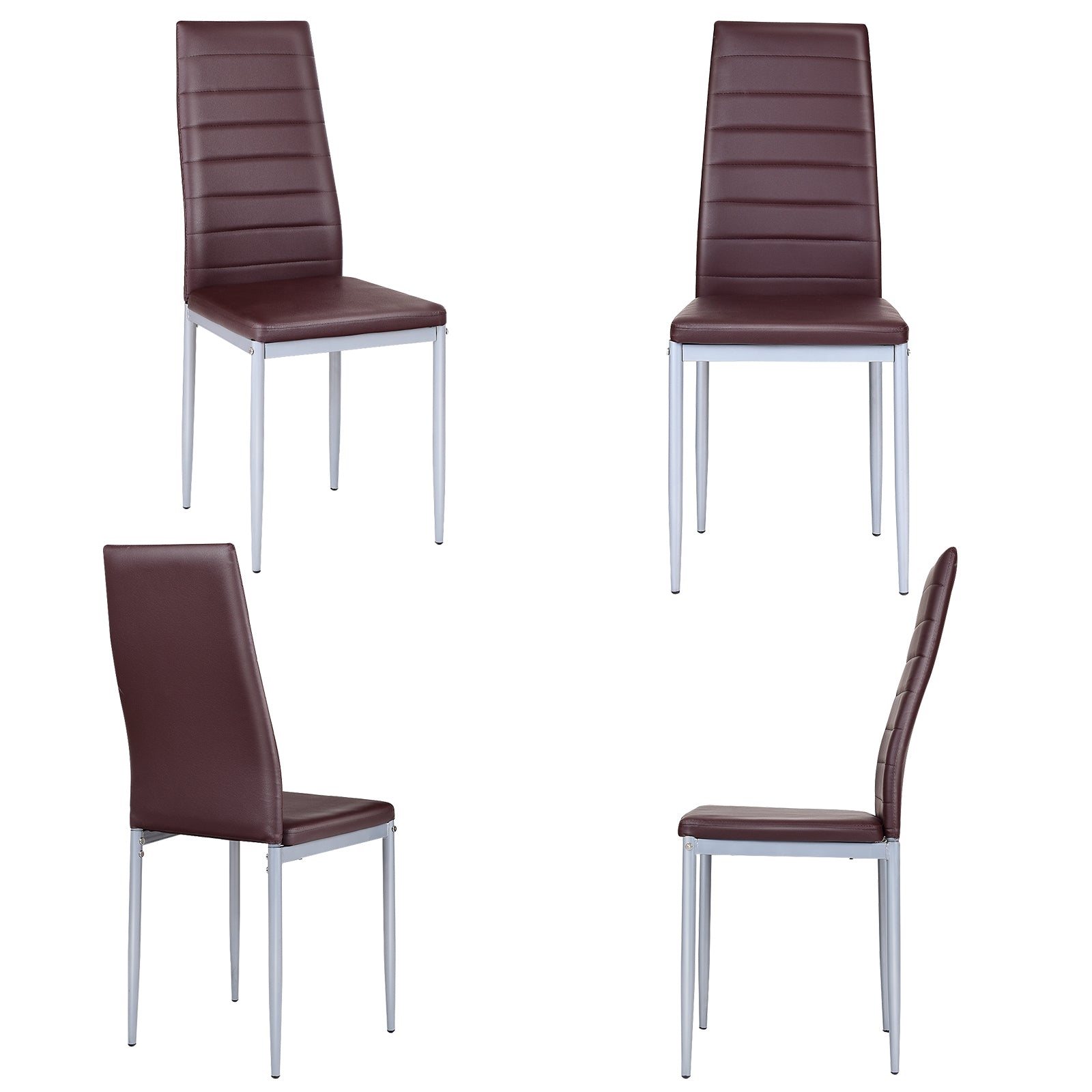 4 pcs PVC Leather Dining Side Chairs Elegant Design -CoffeeÂ