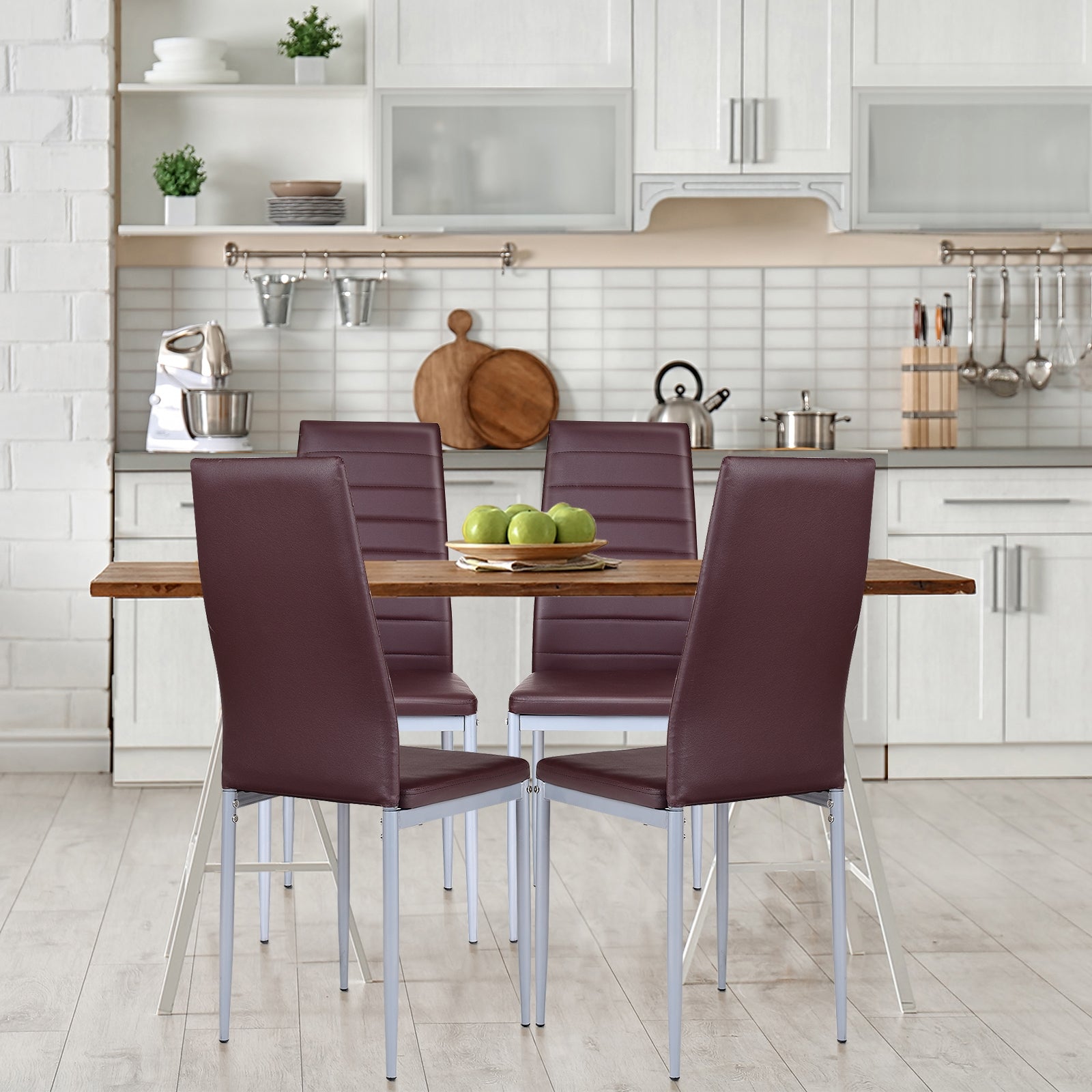 4 pcs PVC Leather Dining Side Chairs Elegant Design -CoffeeÂ