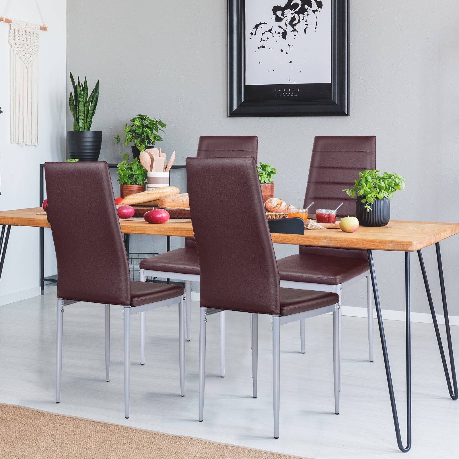 4 pcs PVC Leather Dining Side Chairs Elegant Design -CoffeeÂ