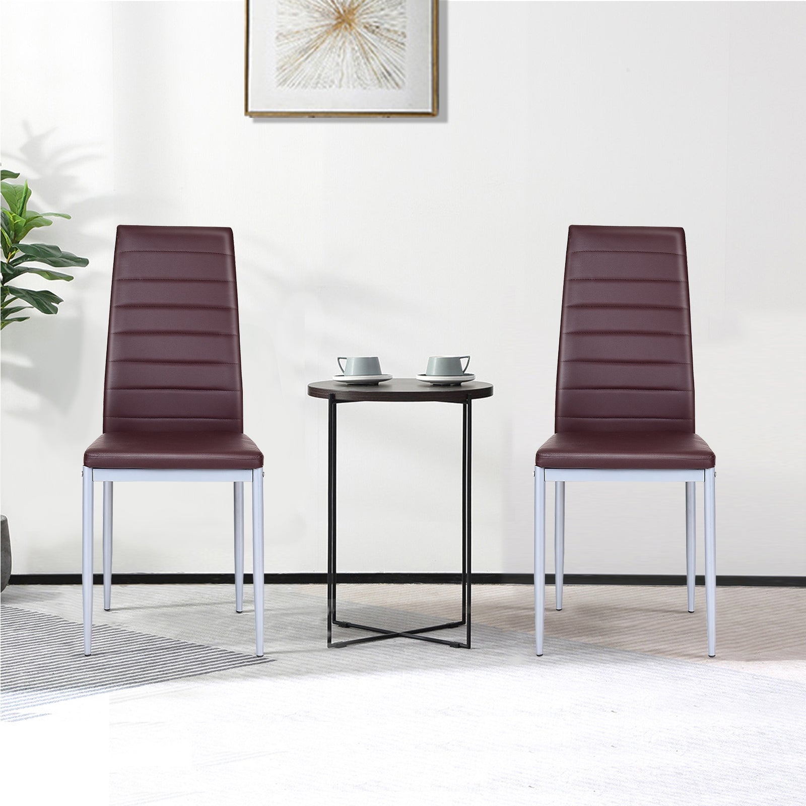 4 pcs PVC Leather Dining Side Chairs Elegant Design -CoffeeÂ