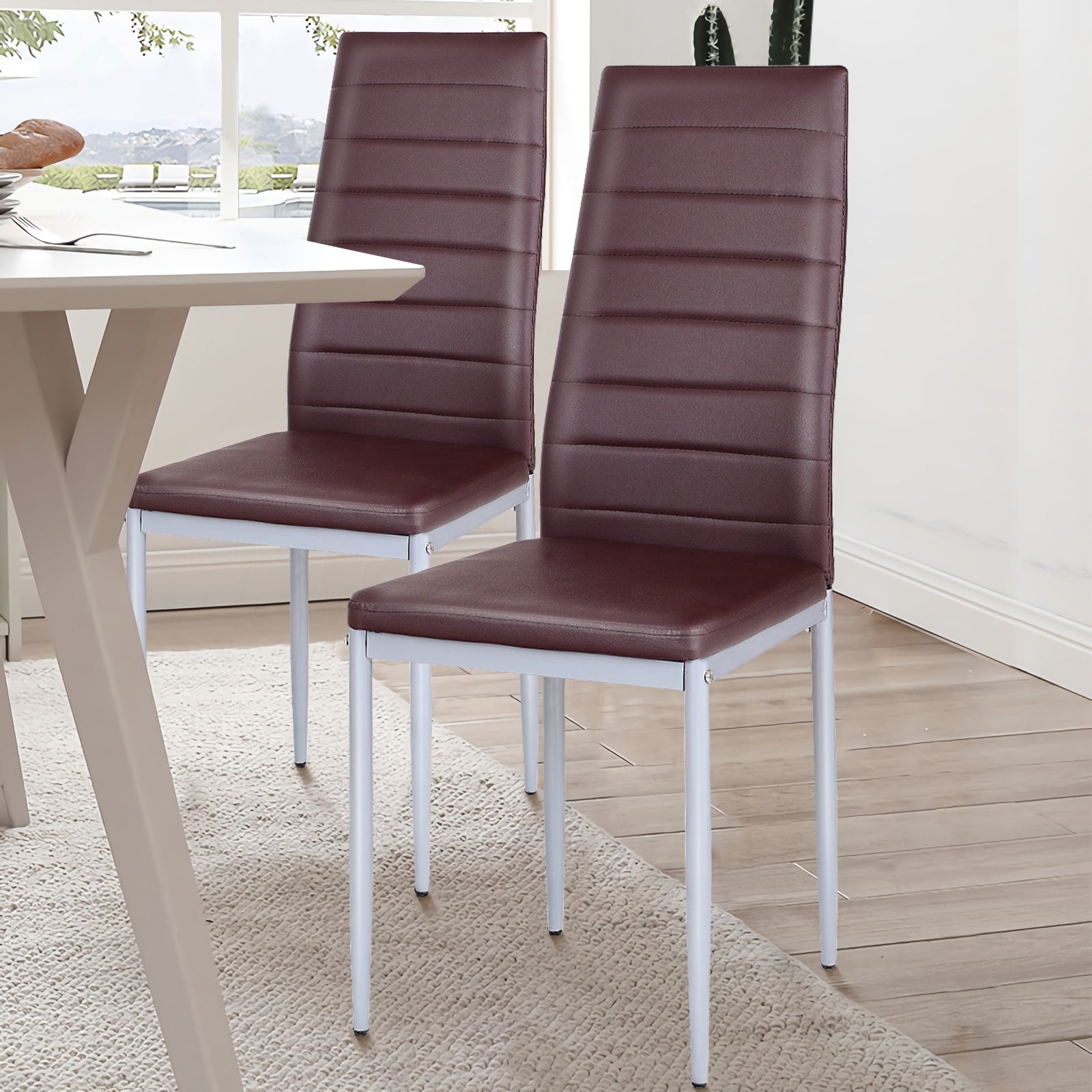 4 pcs PVC Leather Dining Side Chairs Elegant Design -CoffeeÂ