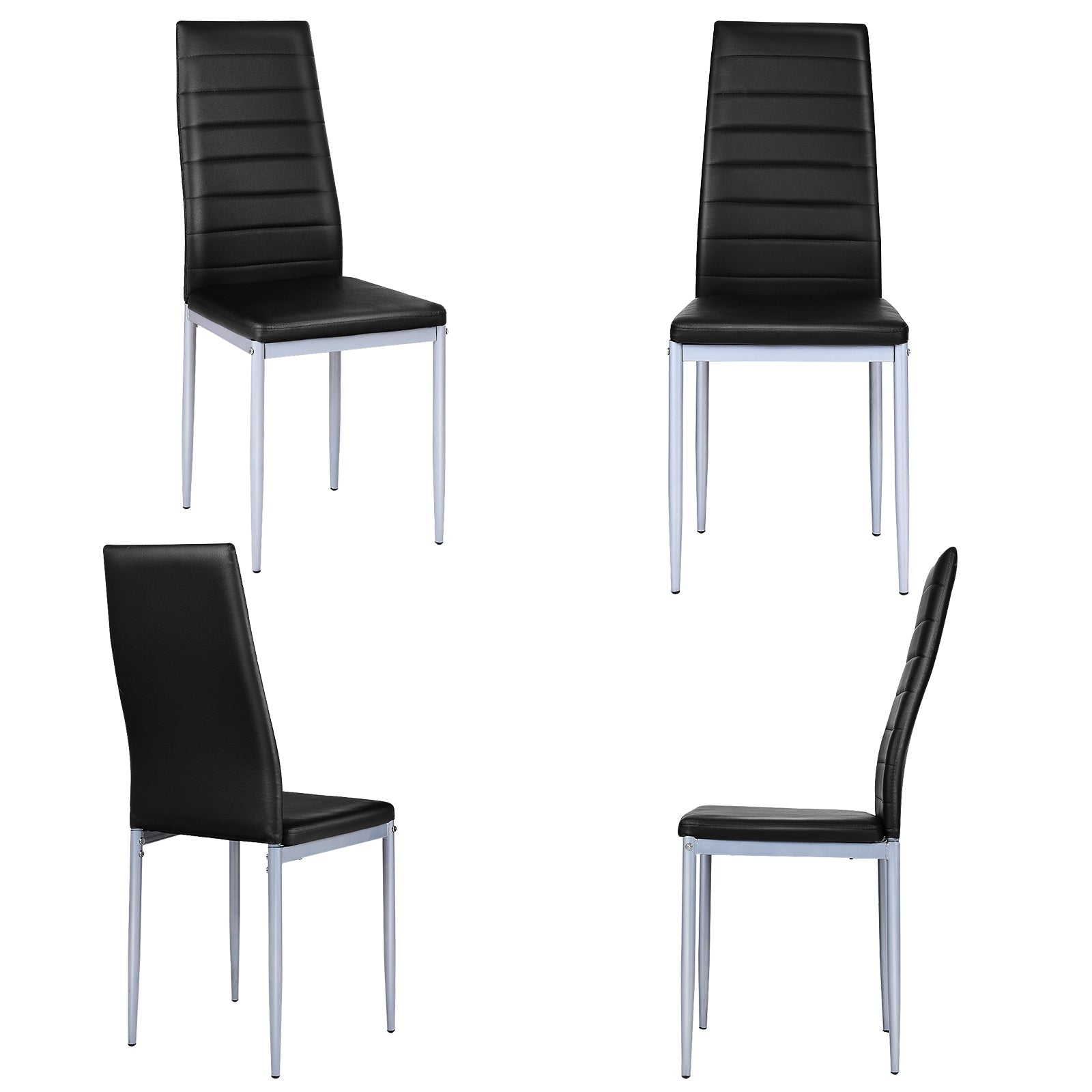 4 pcs PVC Leather Dining Side Chairs Elegant Design -BlackÂ