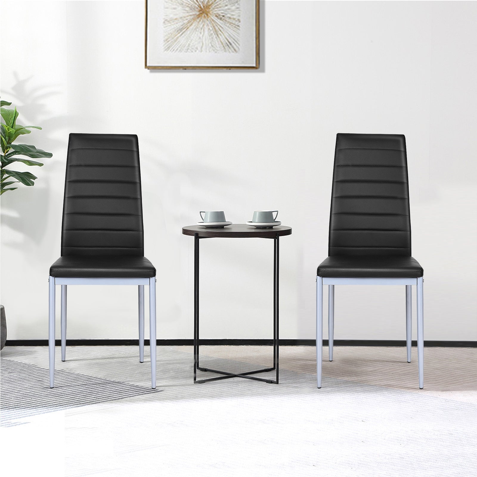 4 pcs PVC Leather Dining Side Chairs Elegant Design -BlackÂ