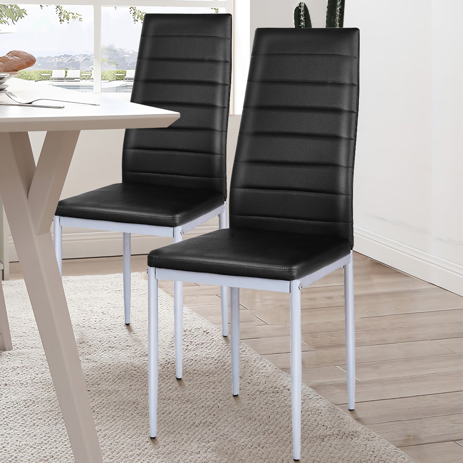 4 pcs PVC Leather Dining Side Chairs Elegant Design -BlackÂ