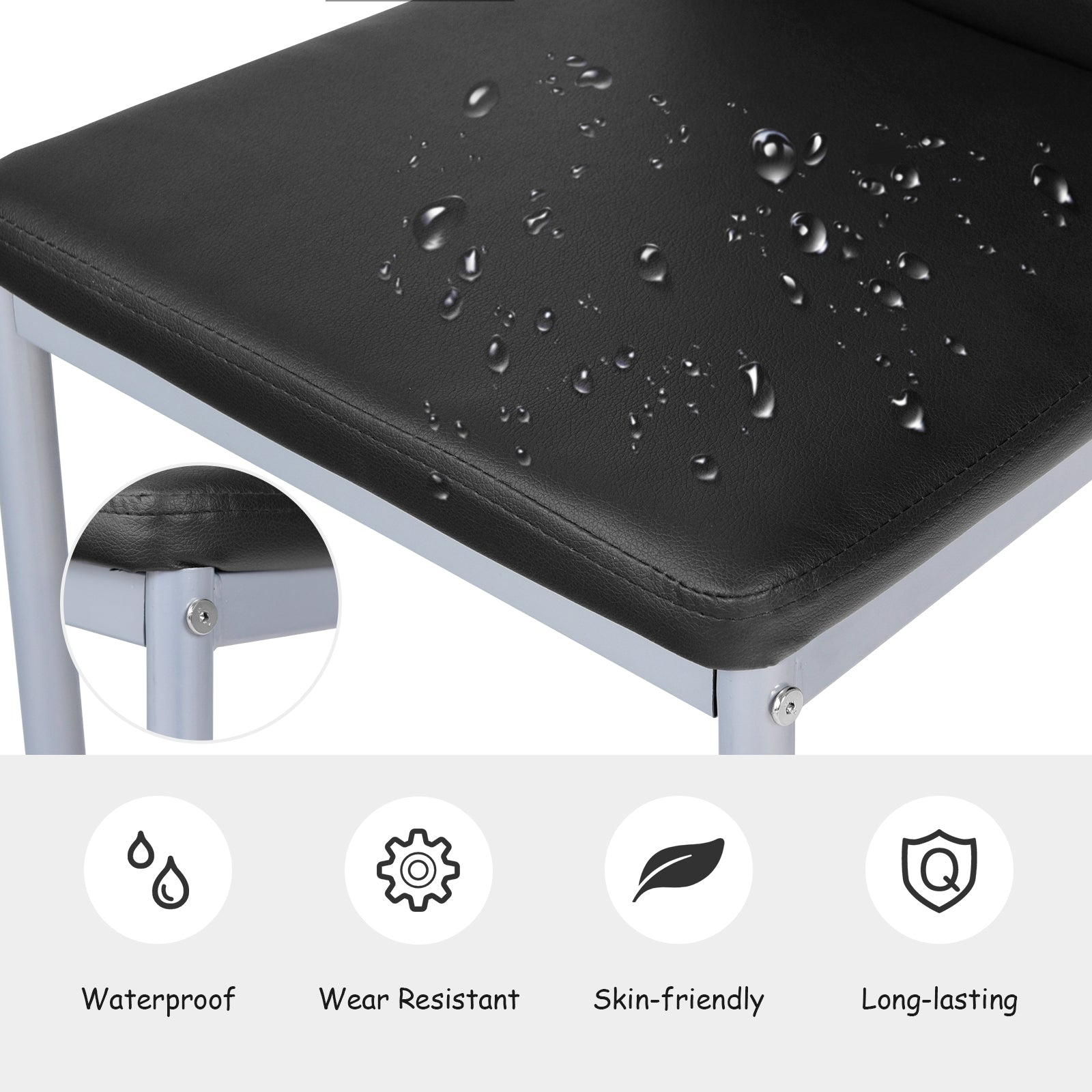 4 pcs PVC Leather Dining Side Chairs Elegant Design -BlackÂ