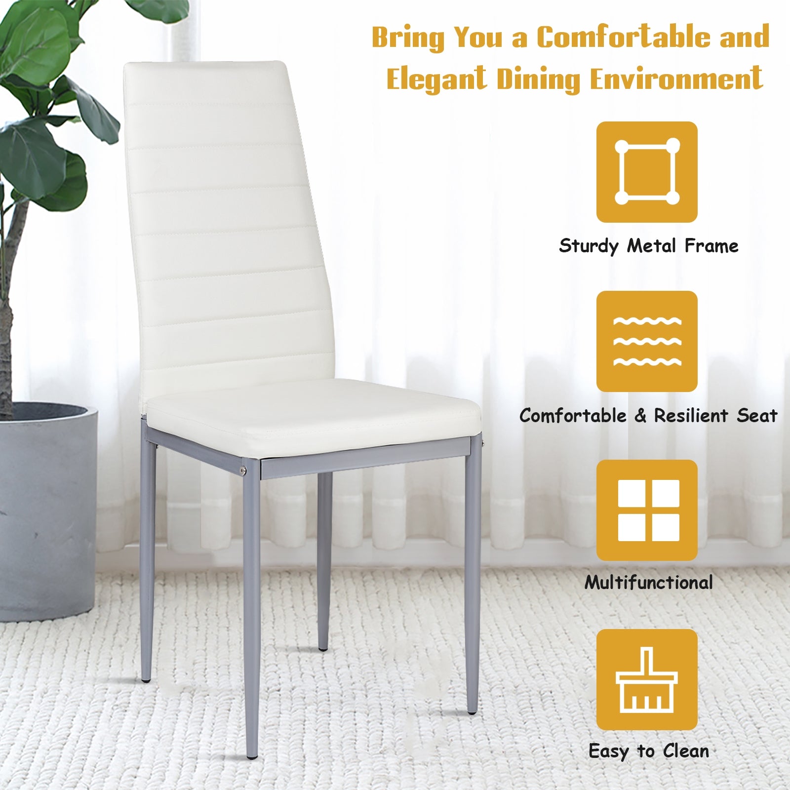 4 pcs PVC Leather Dining Side Chairs Elegant Design -WhiteÂ