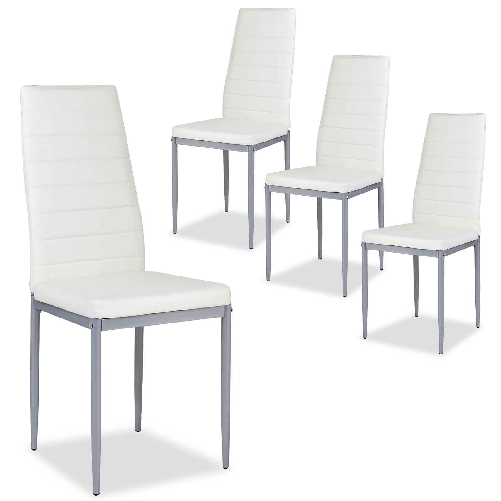 4 pcs PVC Leather Dining Side Chairs Elegant Design -WhiteÂ