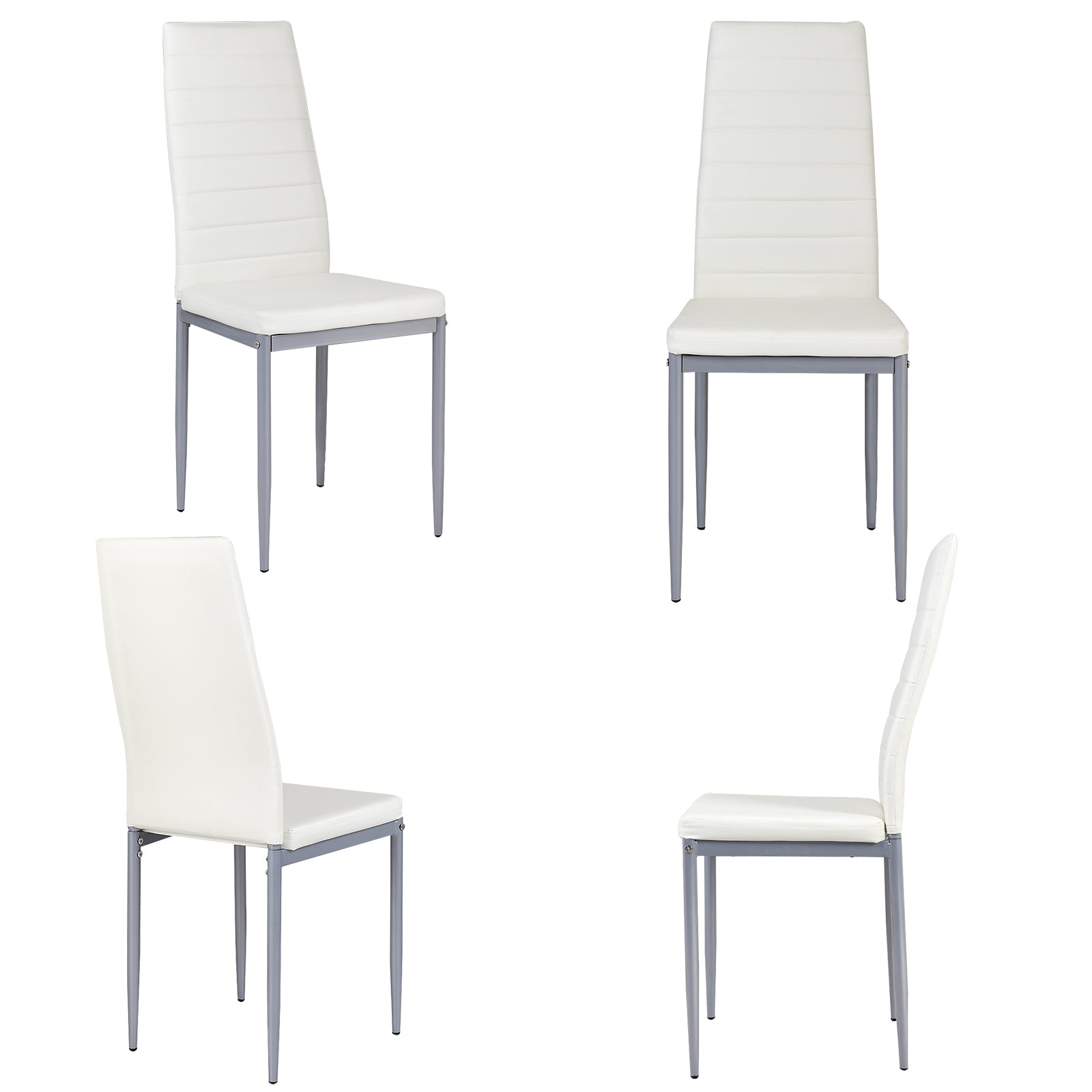 4 pcs PVC Leather Dining Side Chairs Elegant Design -WhiteÂ