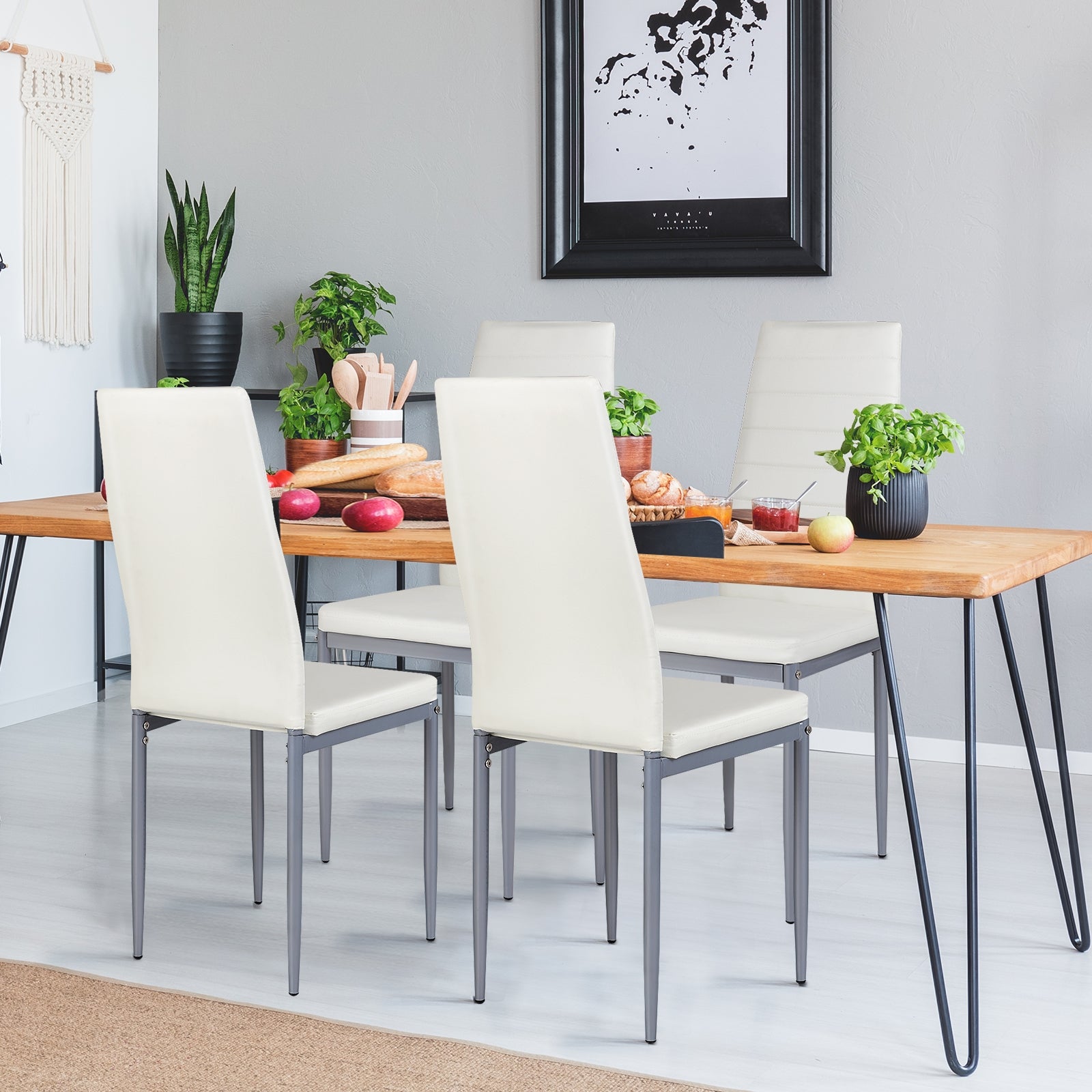 4 pcs PVC Leather Dining Side Chairs Elegant Design -WhiteÂ