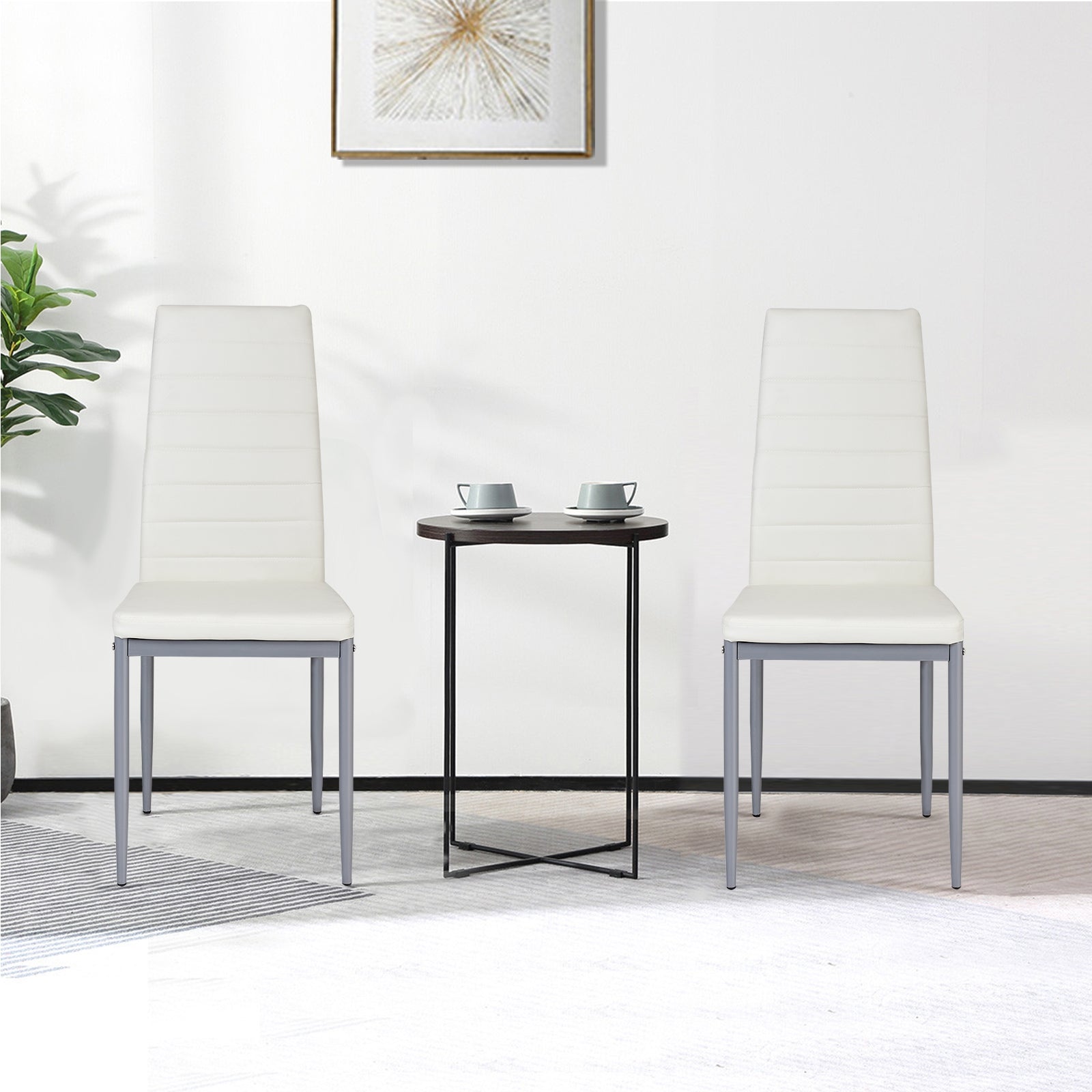 4 pcs PVC Leather Dining Side Chairs Elegant Design -WhiteÂ