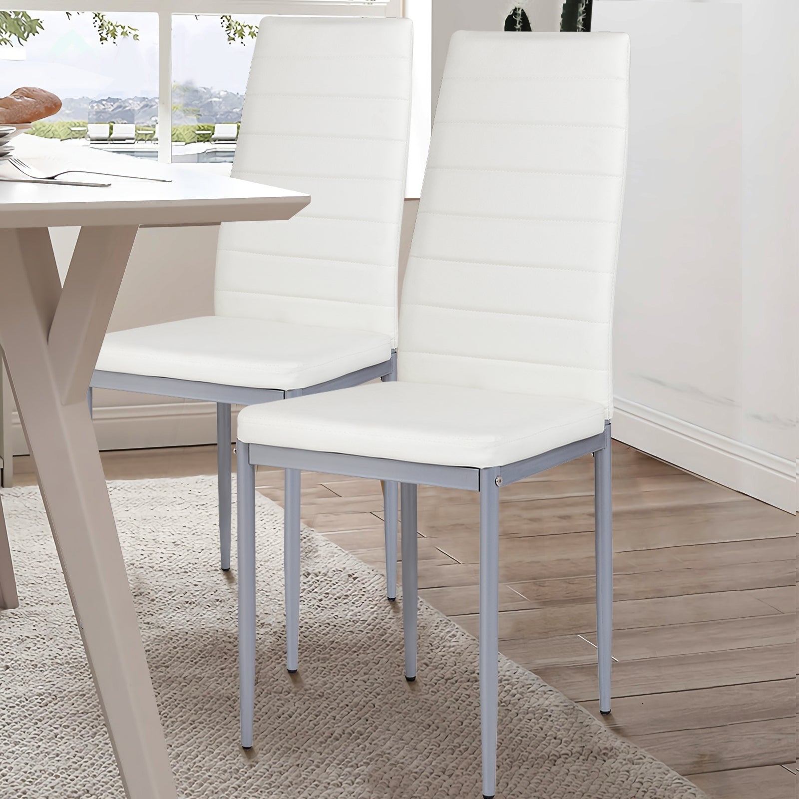 4 pcs PVC Leather Dining Side Chairs Elegant Design -WhiteÂ