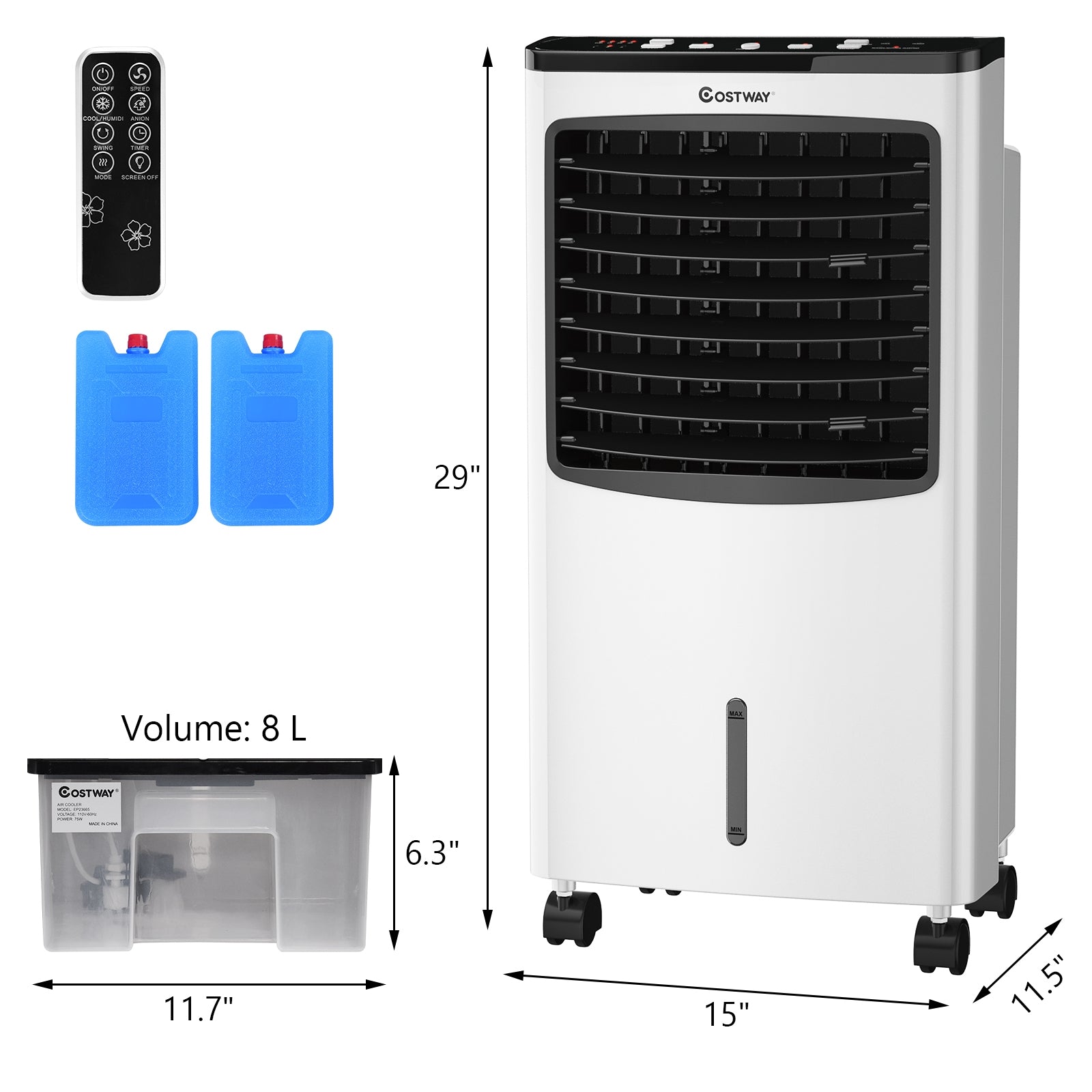 3-in-1 Portable Evaporative Air Conditioner Cooler with Remote Control for HomeÂ