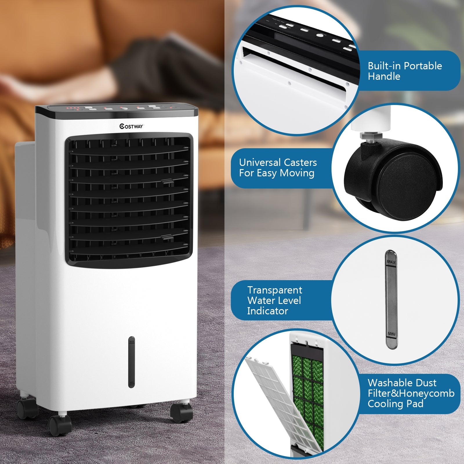 3-in-1 Portable Evaporative Air Conditioner Cooler with Remote Control for HomeÂ
