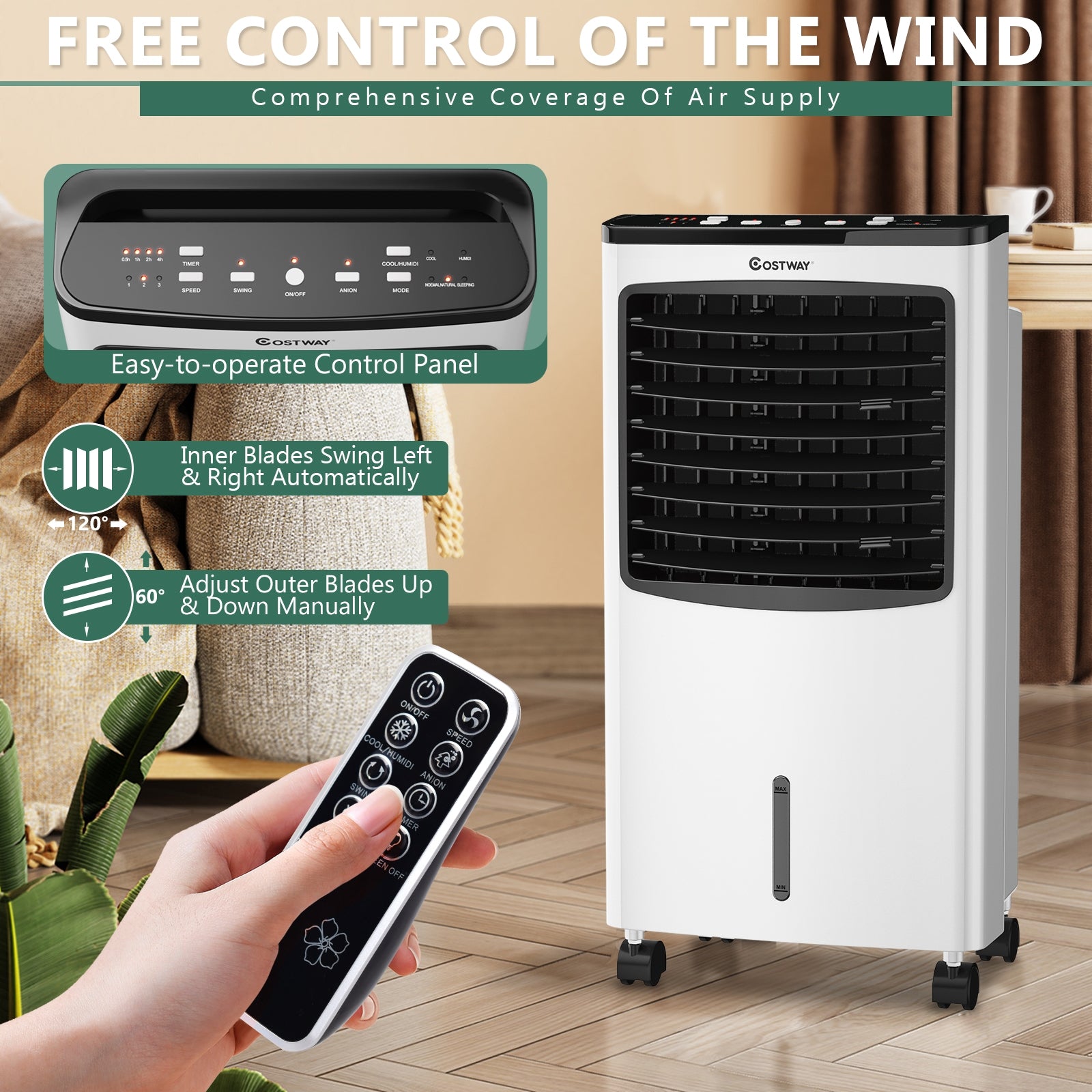 3-in-1 Portable Evaporative Air Conditioner Cooler with Remote Control for HomeÂ
