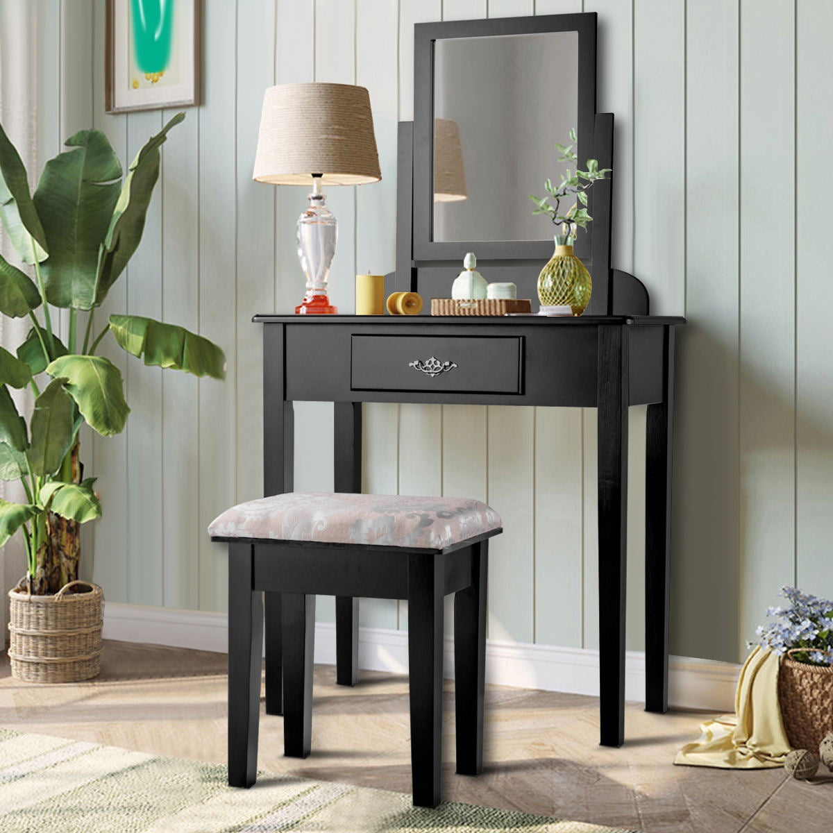 Vanity Dressing Table Stool Set with Large Makeup MirrorÂ