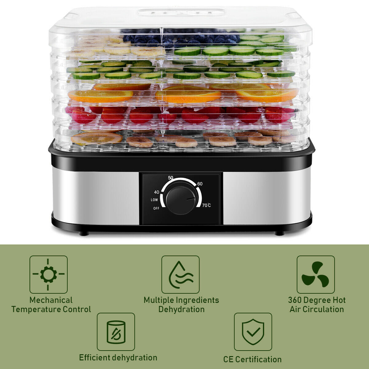5 Tray Temperature Control Fruit Vegetable DryerÂ