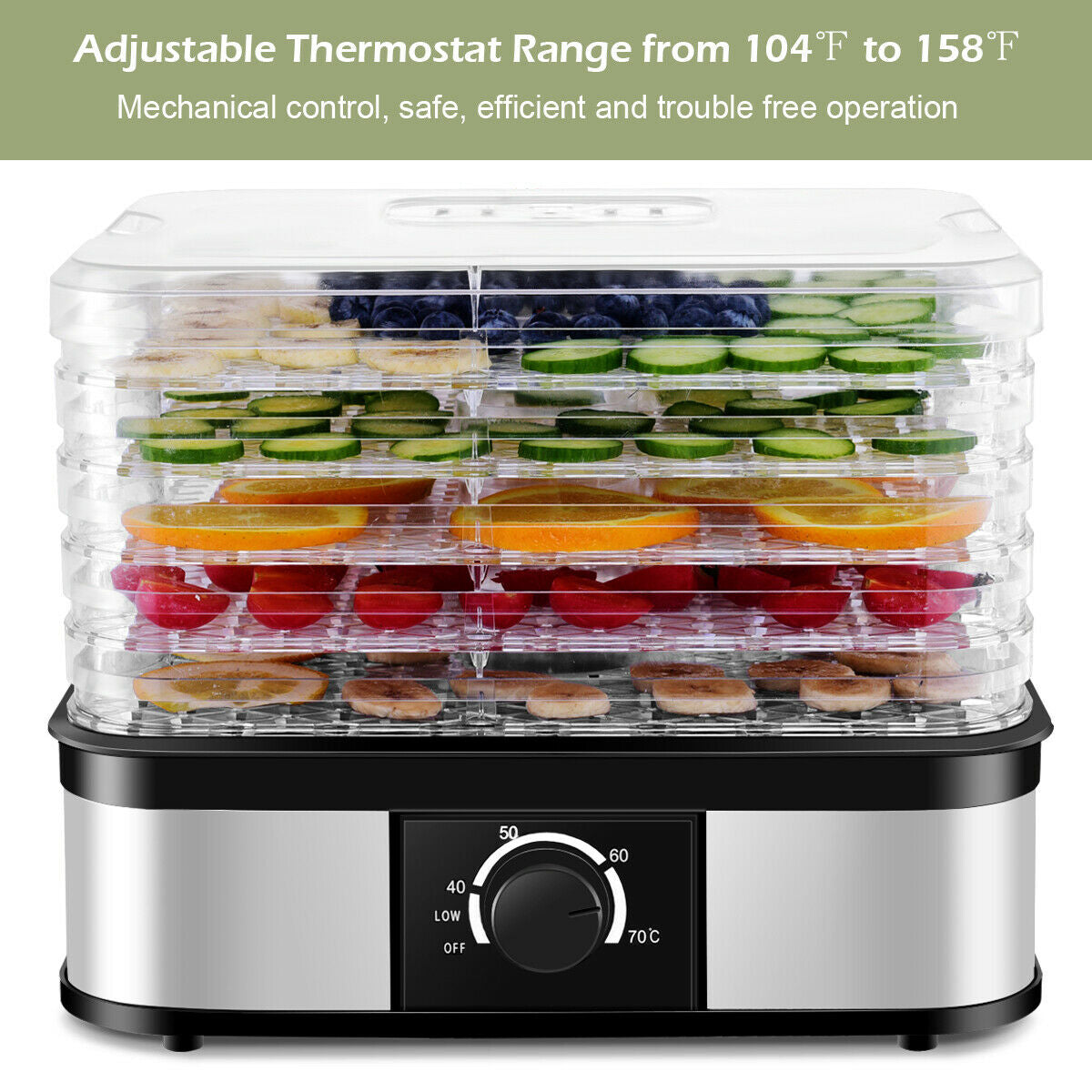 5 Tray Temperature Control Fruit Vegetable DryerÂ