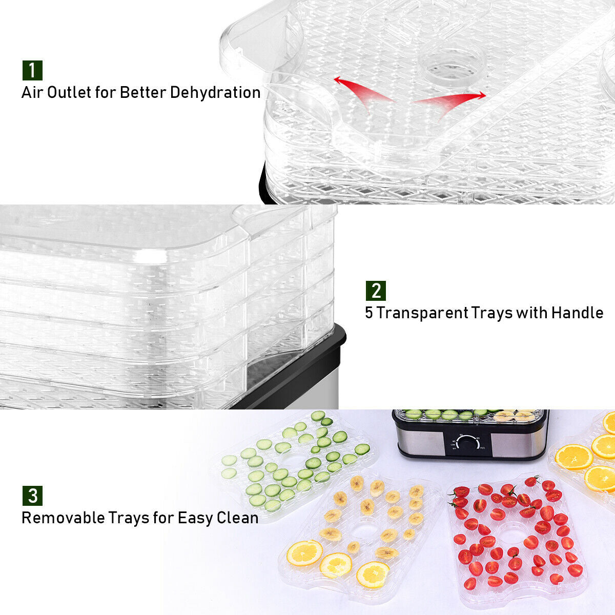 5 Tray Temperature Control Fruit Vegetable DryerÂ