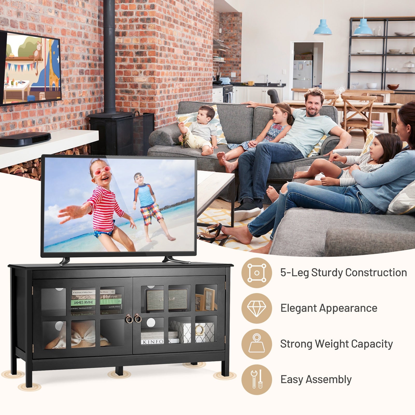 50 Inch Modern Wood Large TV Stand Entertainment Center for TVÂ
