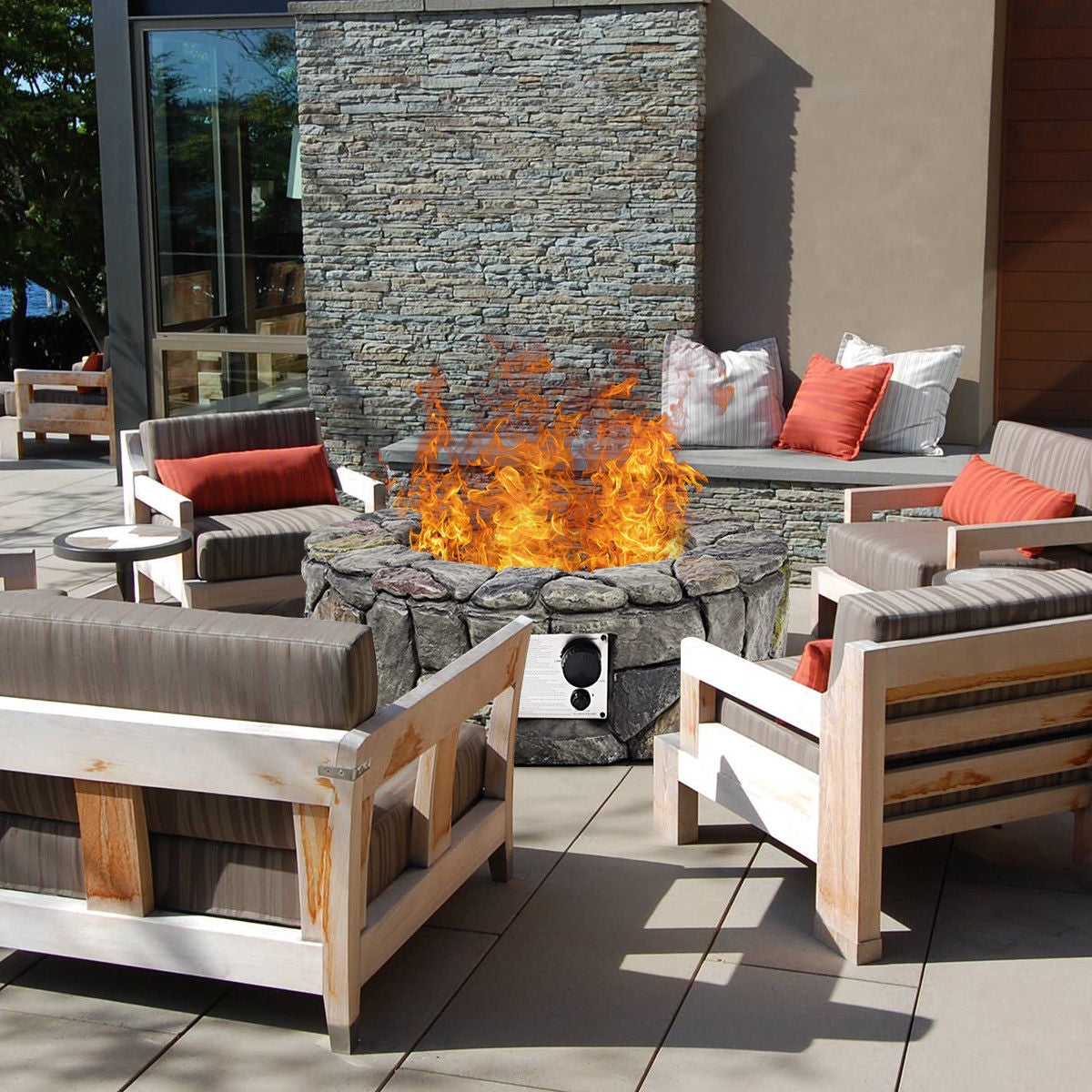 28 Inch Propane Gas Fire Pit with Lava Rocks and Protective Cover-GrayÂ