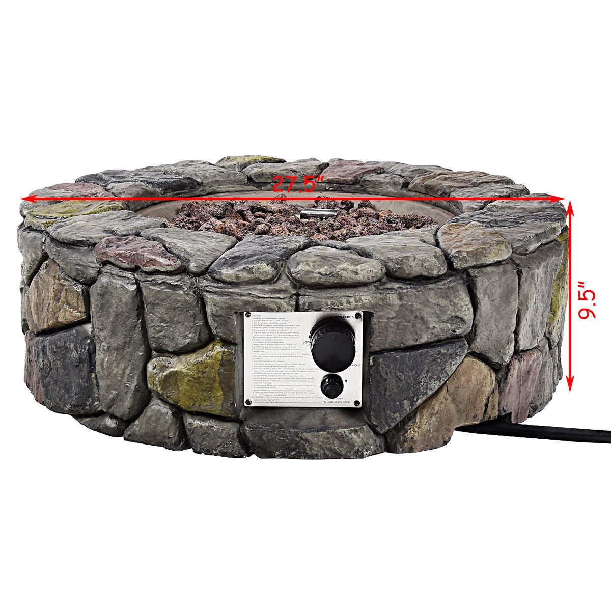 28 Inch Propane Gas Fire Pit with Lava Rocks and Protective Cover-GrayÂ