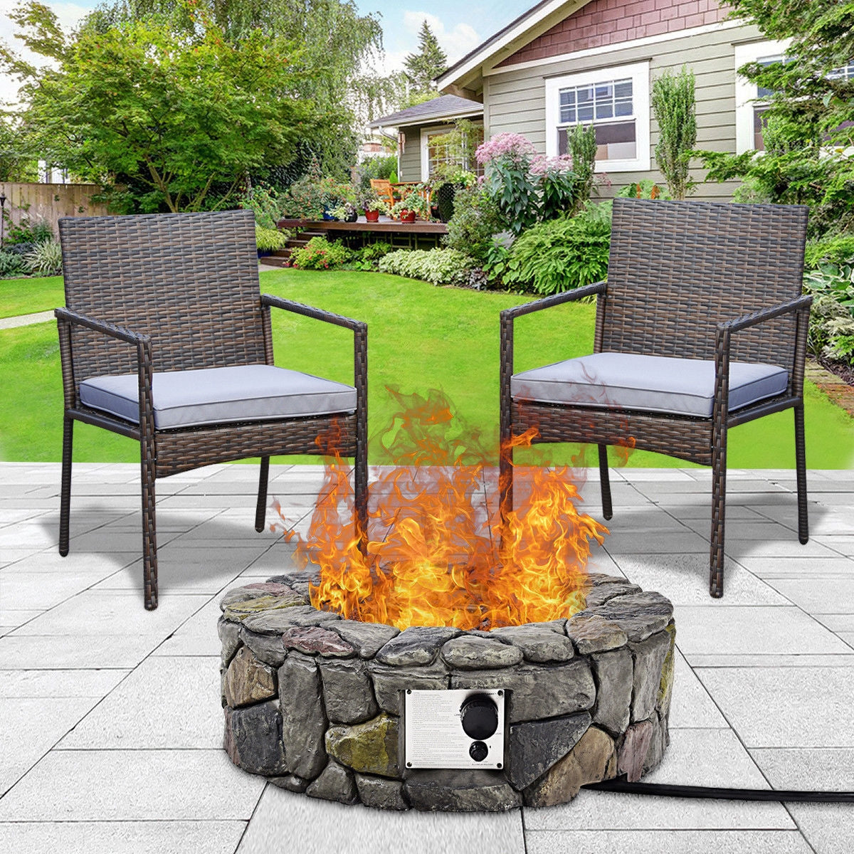 28 Inch Propane Gas Fire Pit with Lava Rocks and Protective Cover-GrayÂ