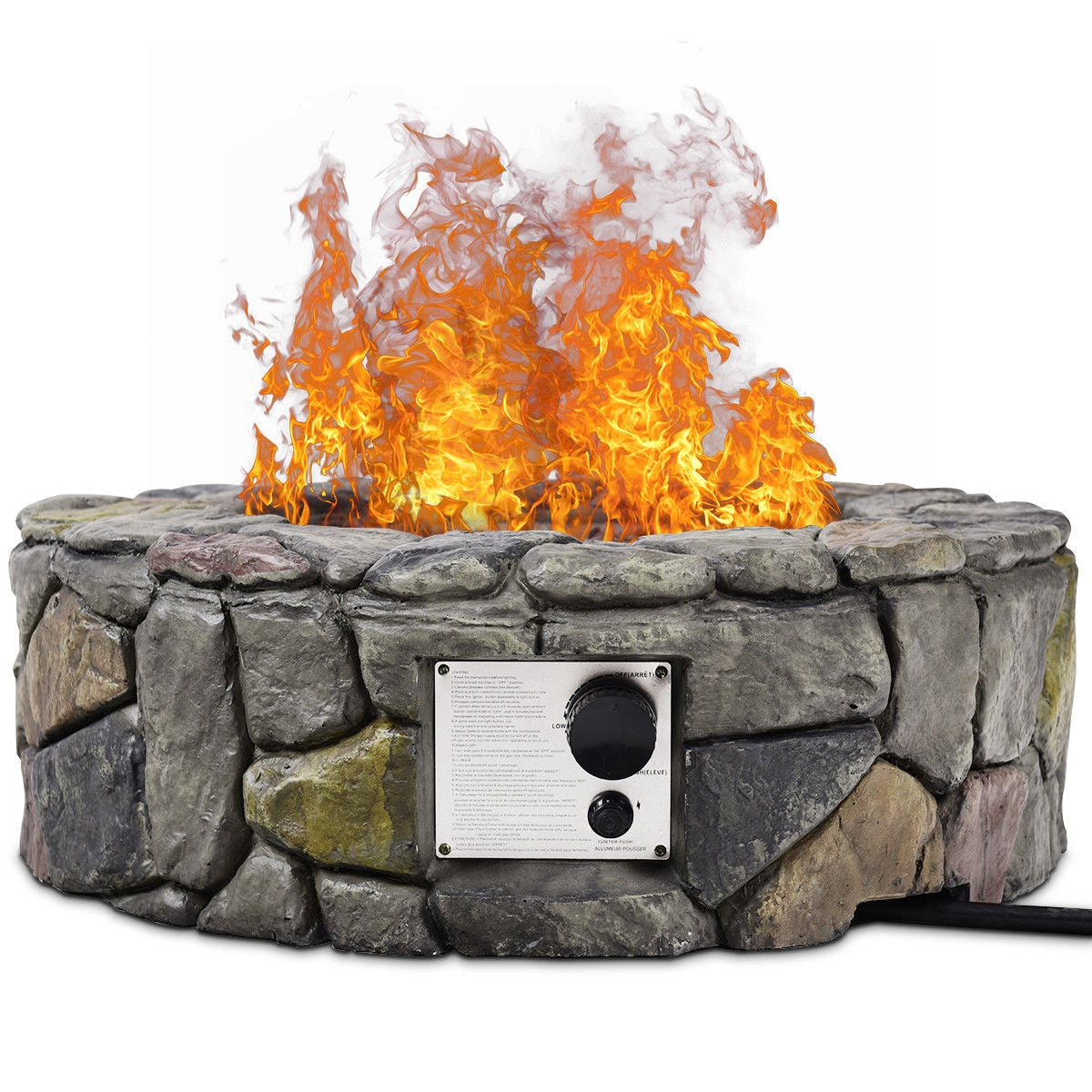 28 Inch Propane Gas Fire Pit with Lava Rocks and Protective Cover-GrayÂ