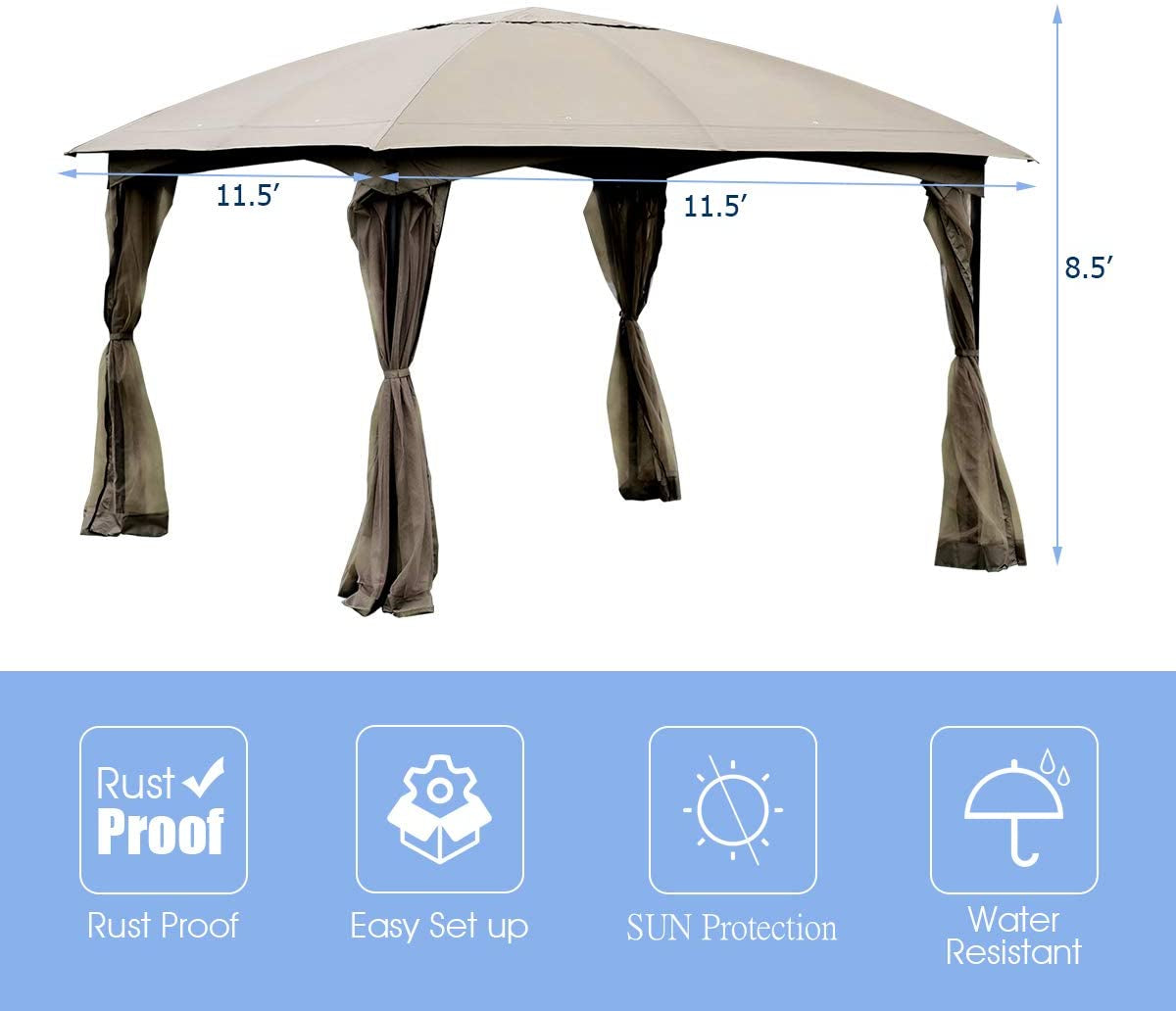 11.5 x 11.5 Feet Fully Enclosed Outdoor Gazebo with Removable 4 WallsÂ