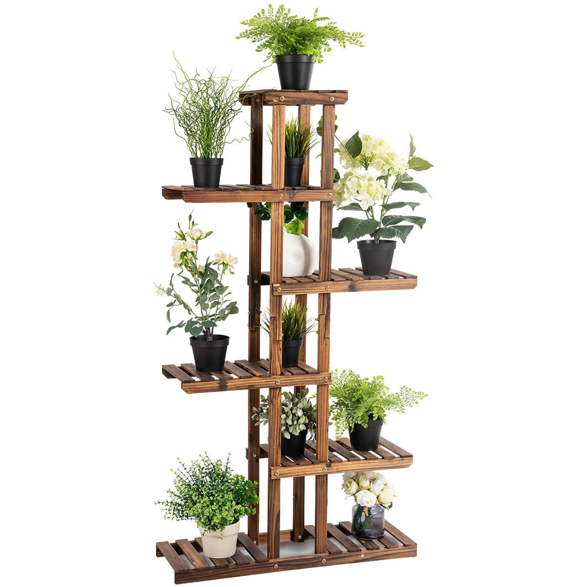 6 Tier Garden Wooden Shelf Storage Plant Rack StandÂ
