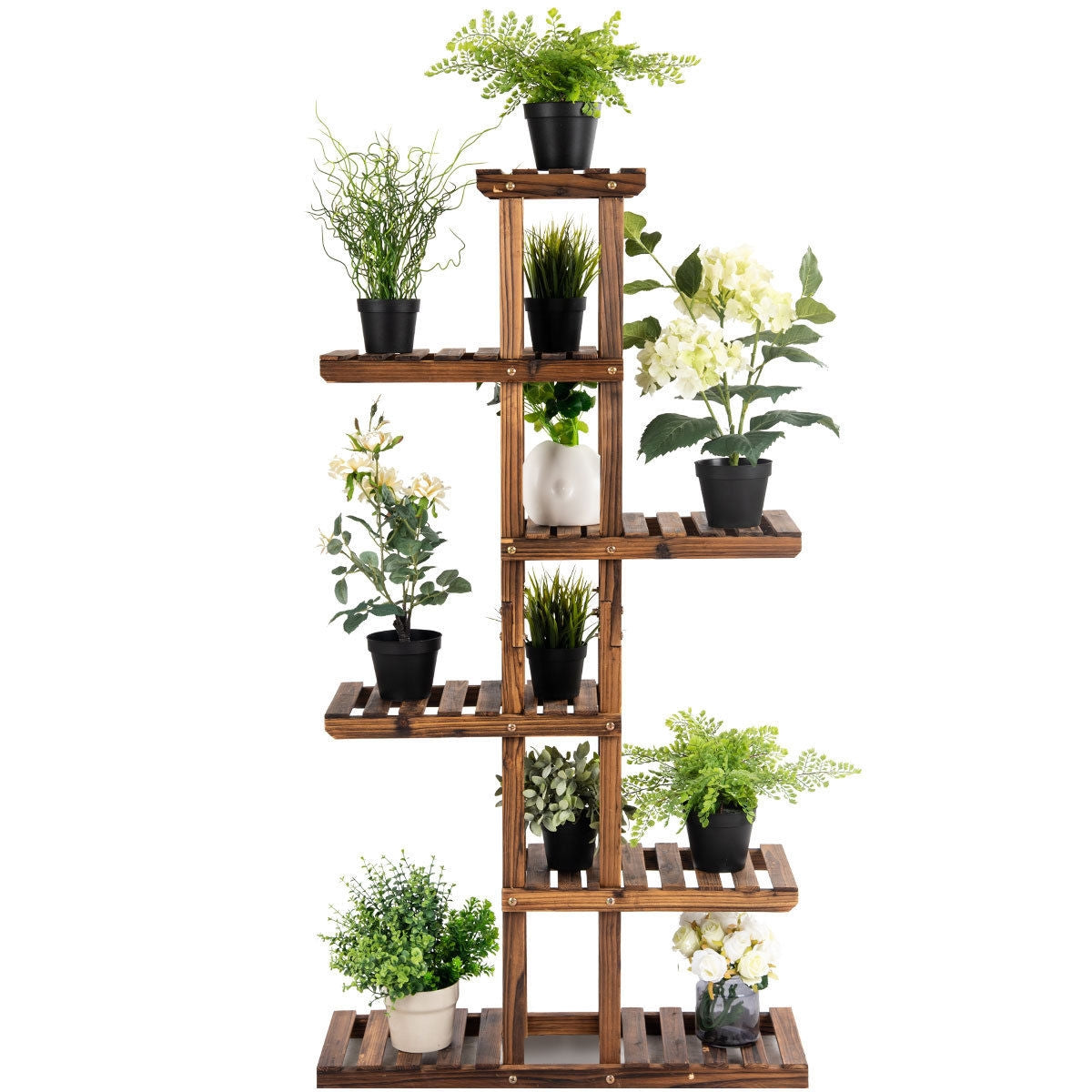 6 Tier Garden Wooden Shelf Storage Plant Rack StandÂ