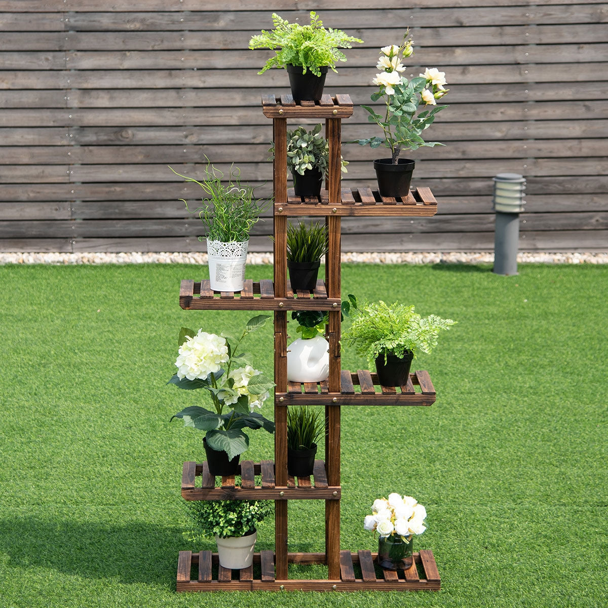 6 Tier Garden Wooden Shelf Storage Plant Rack StandÂ