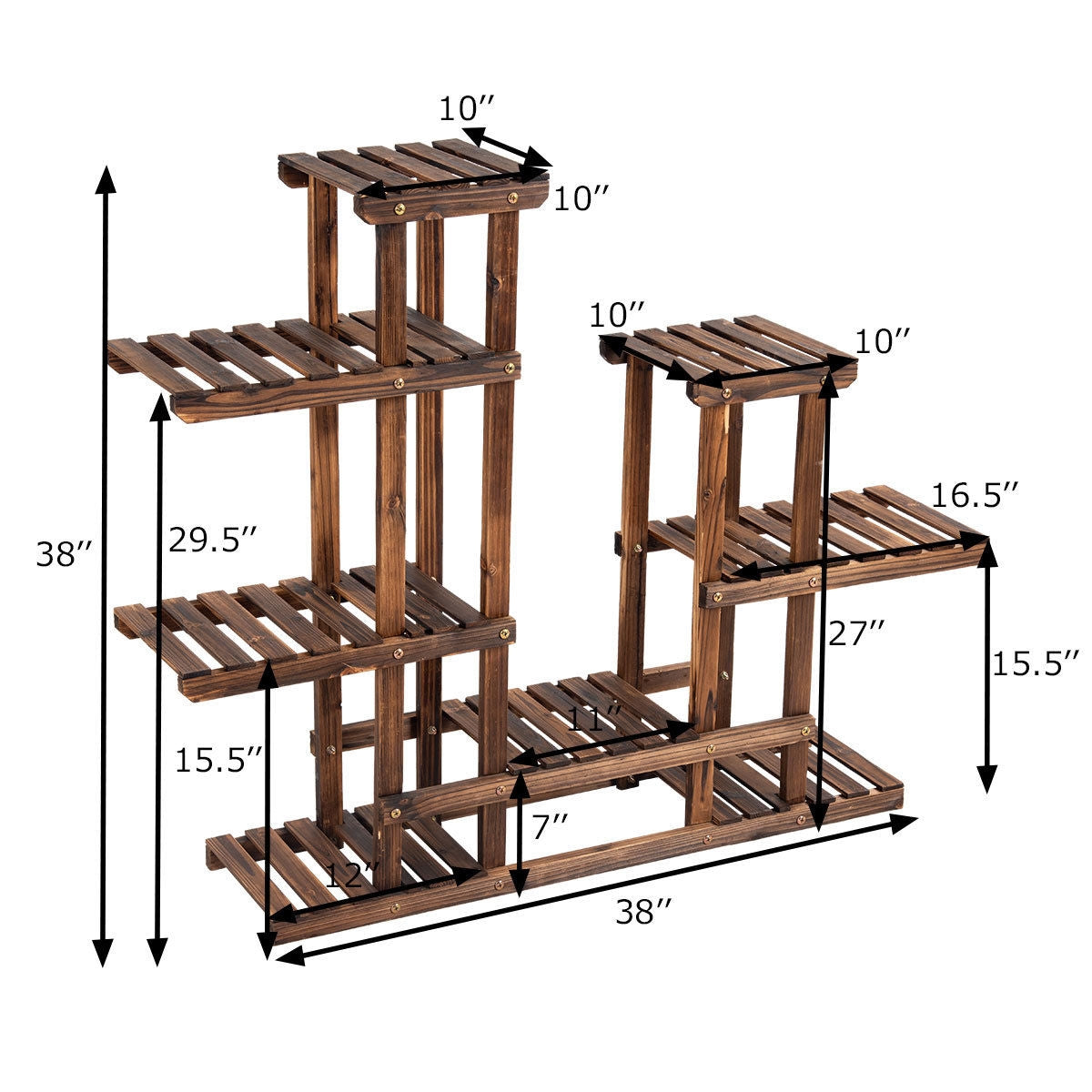 6 Tier Wooden Shelf Storage Plant Rack StandÂ