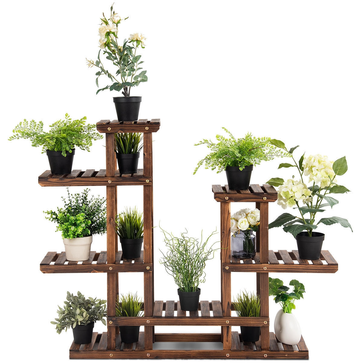 6 Tier Wooden Shelf Storage Plant Rack StandÂ