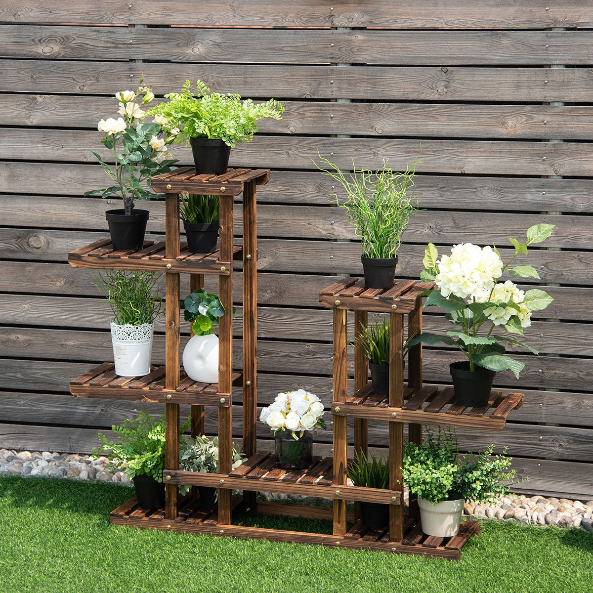 6 Tier Wooden Shelf Storage Plant Rack StandÂ