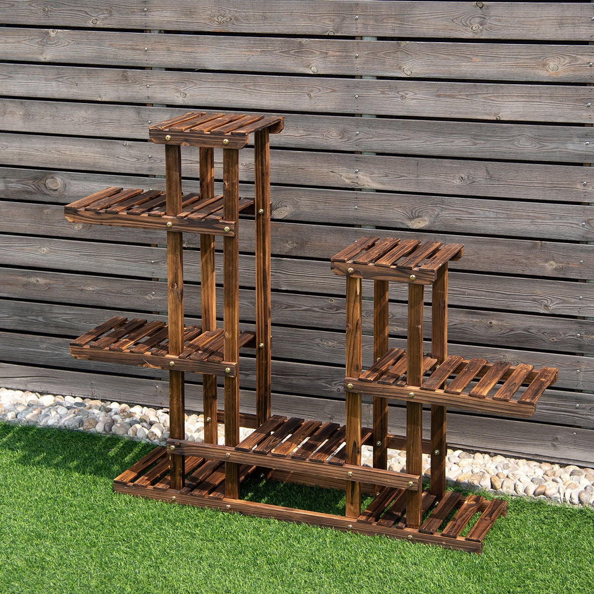 6 Tier Wooden Shelf Storage Plant Rack StandÂ