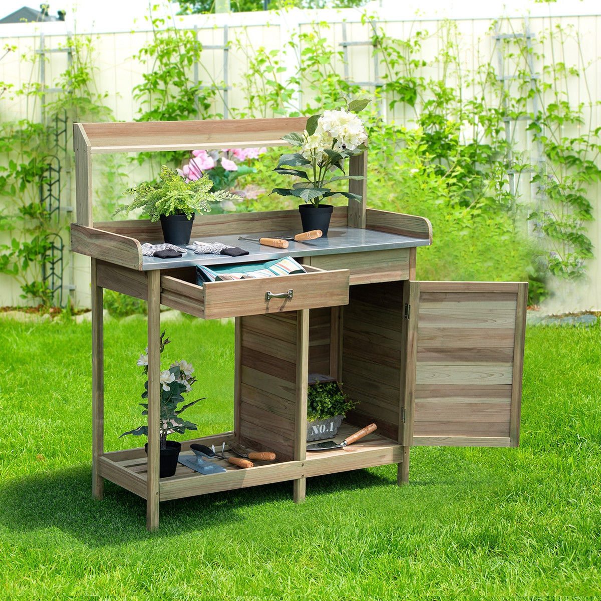 Outdoor Garden Wooden Work Station Potting BenchÂ