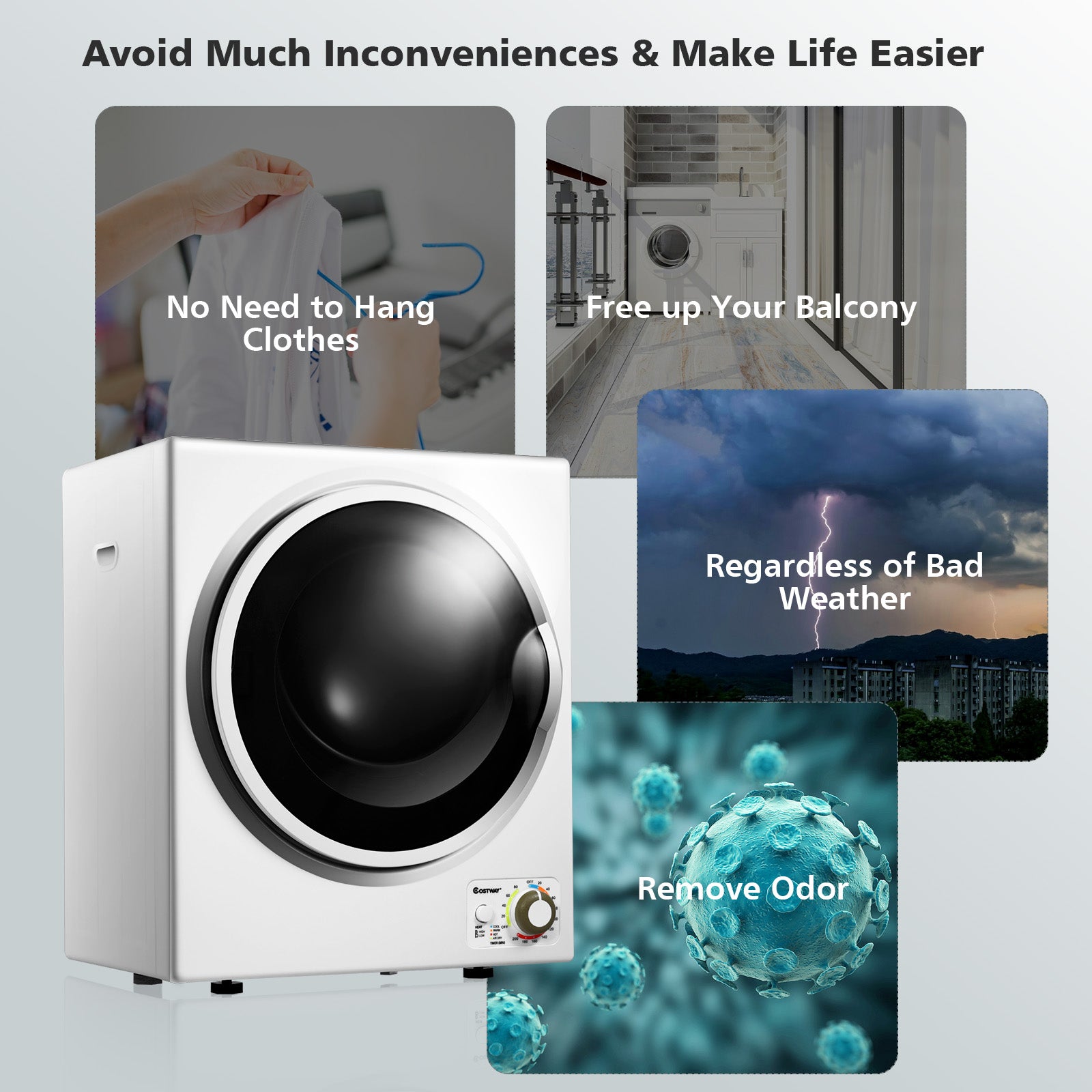 1.5 Cu .ft Clothes Dryer with with Stainless Steel Wall Mount-WhiteÂ