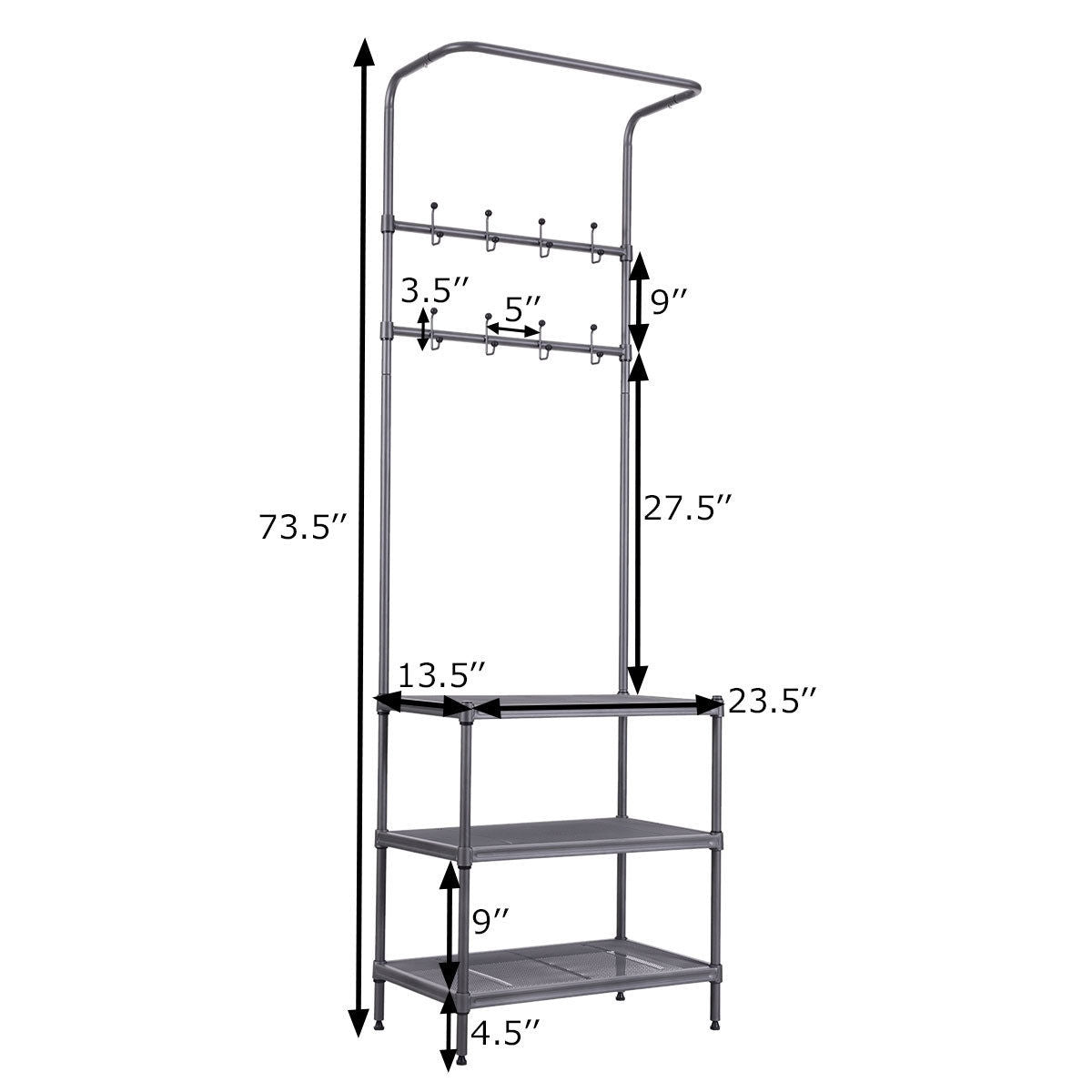 3 Tiers Metal Storage Shelf 16 Hooks Hat Shoes RackÂ